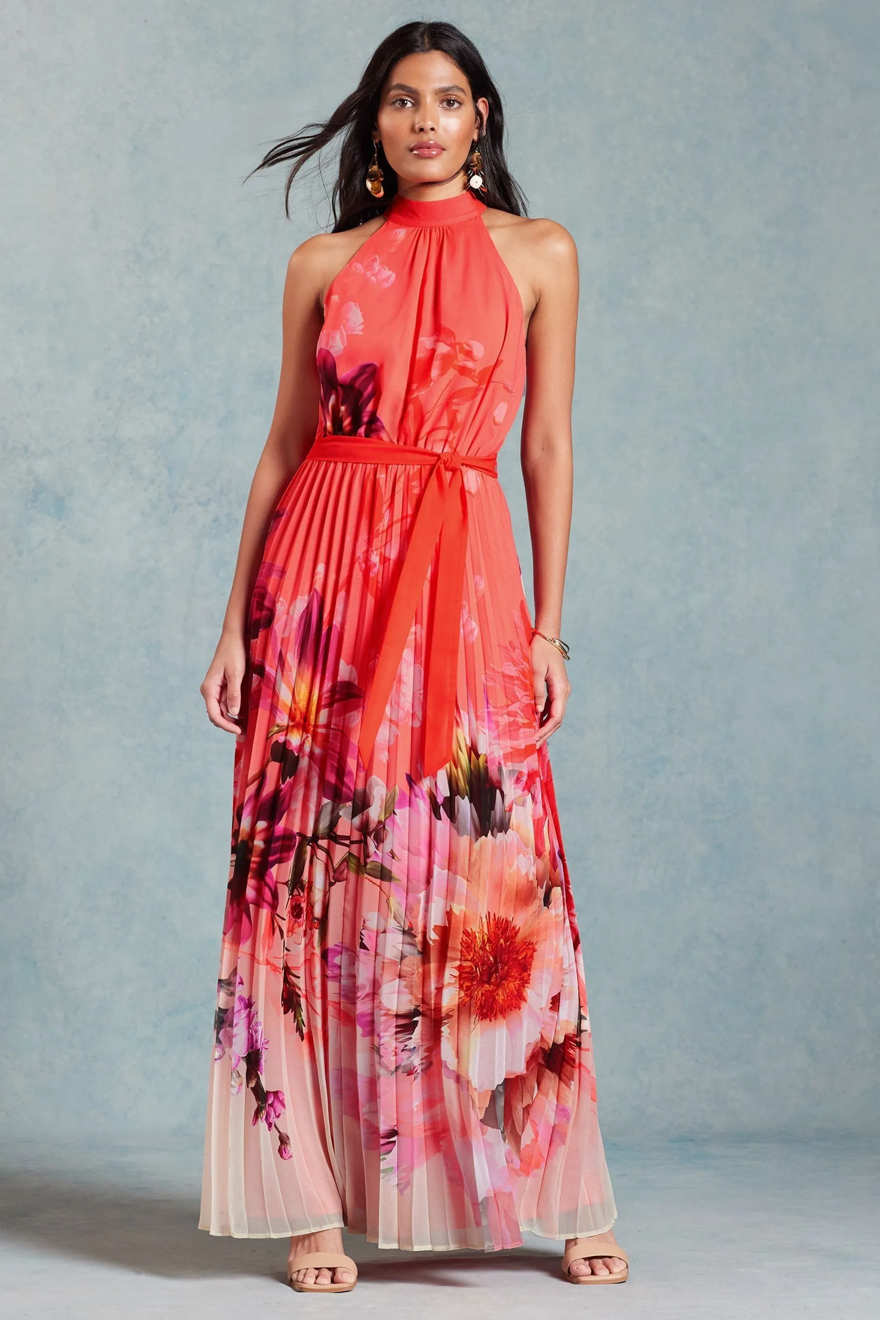 Love & Roses A pieghe - Abito maxi con scollo all'americana