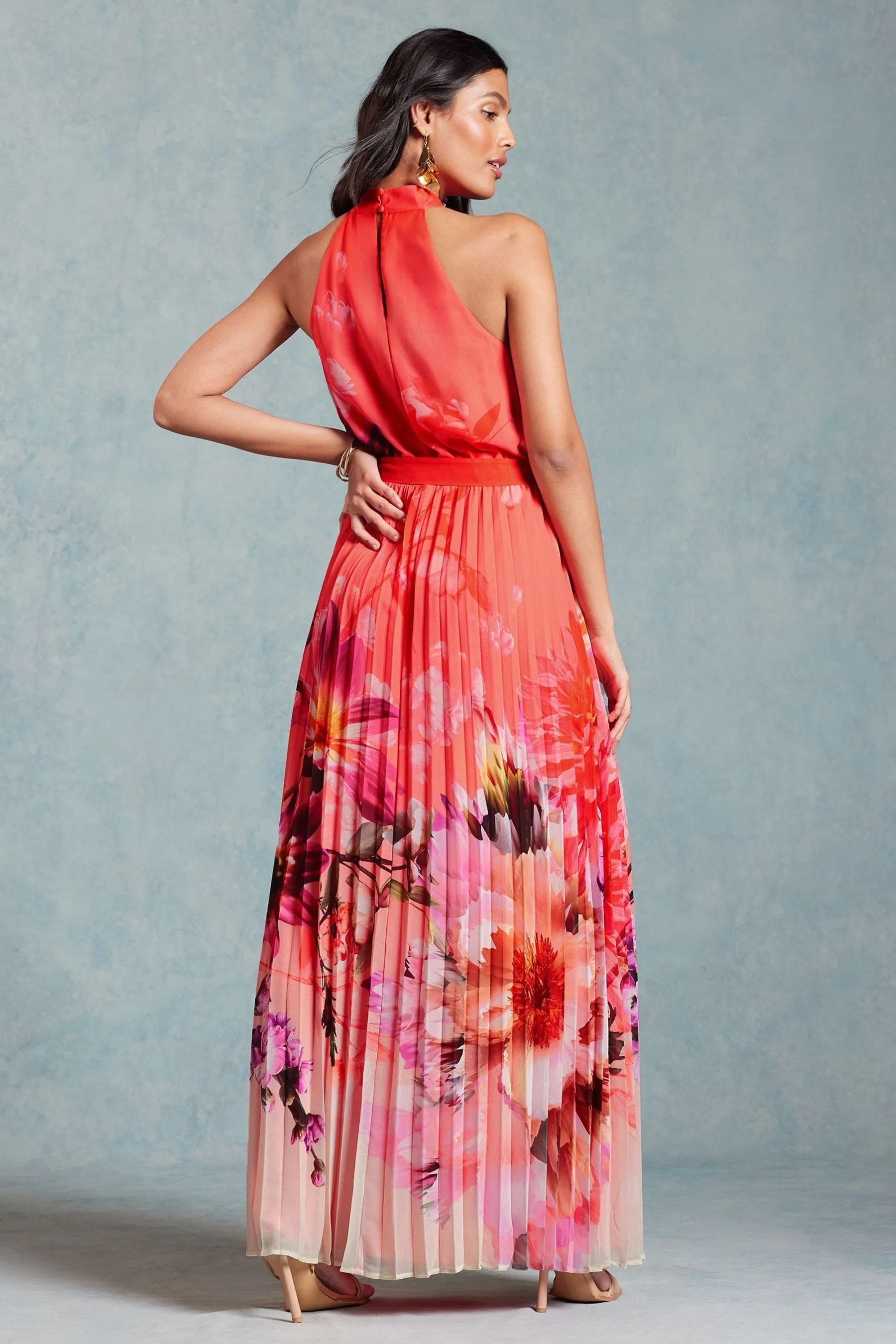 Love & Roses A pieghe - Abito maxi con scollo all'americana