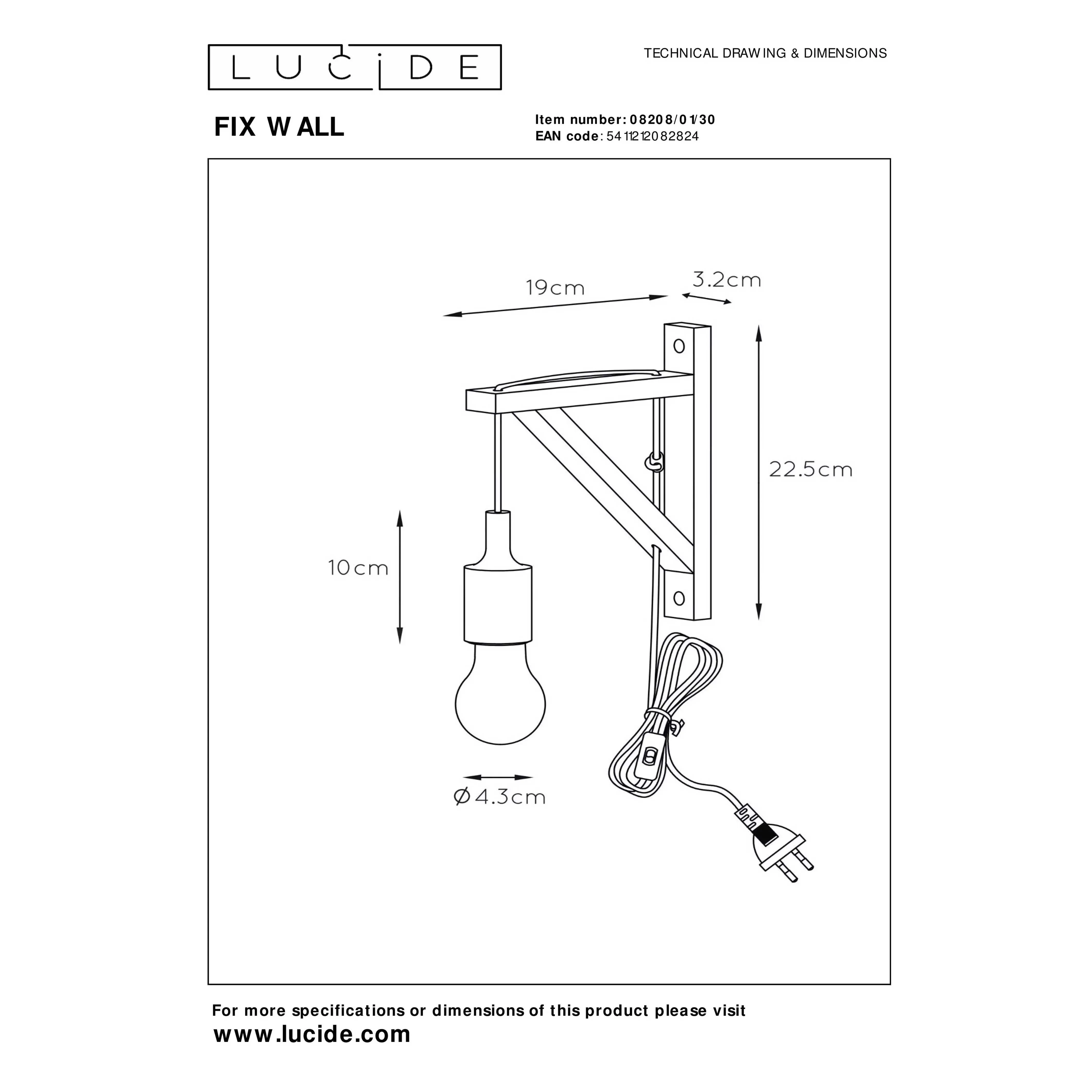 Lucide  Applique da parete con struttura in legno dal design moderno e minimalista Fix Wall - 60W