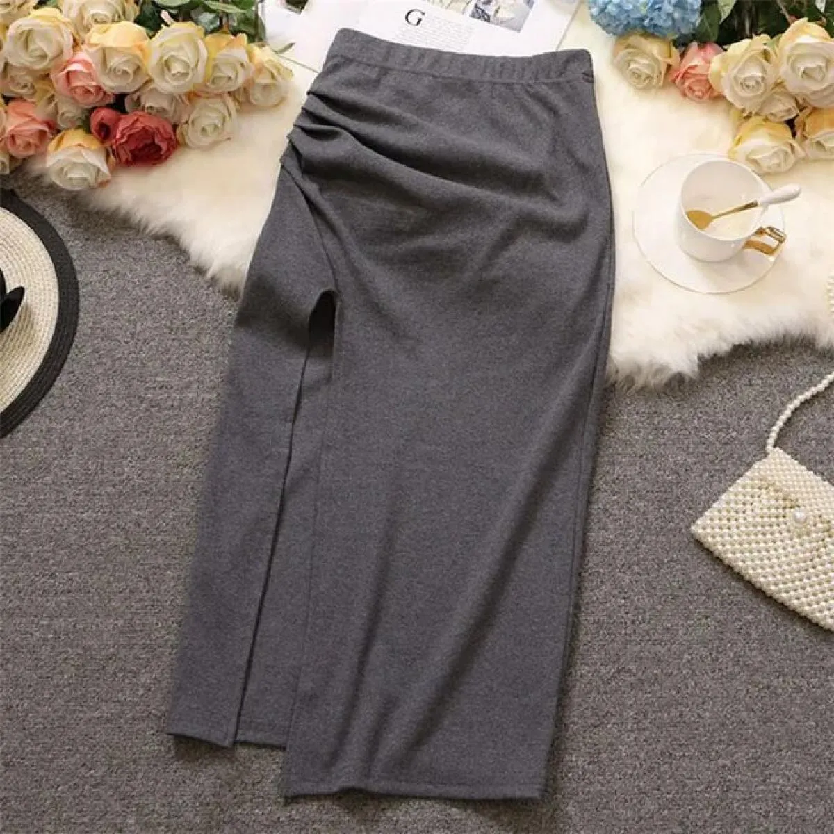 Lucyever Gonne a portafoglio con spacco alto Gonna a tubino da ufficio slim fit femminile tinta unita Gonna longuette elegante a