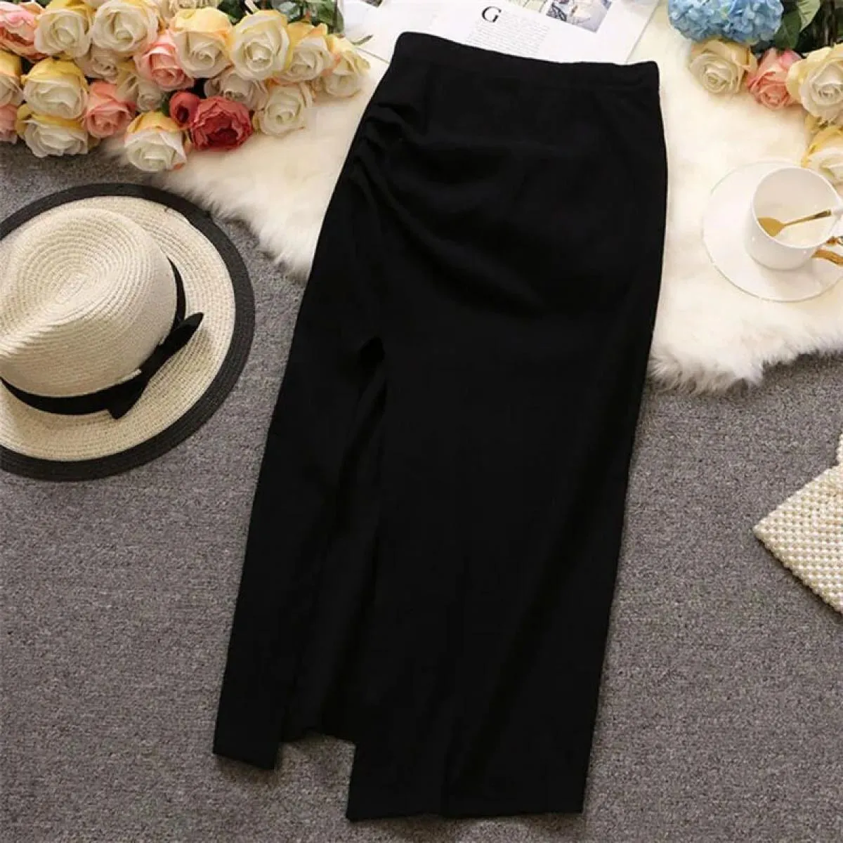 Lucyever Gonne a portafoglio con spacco alto Gonna a tubino da ufficio slim fit femminile tinta unita Gonna longuette elegante a