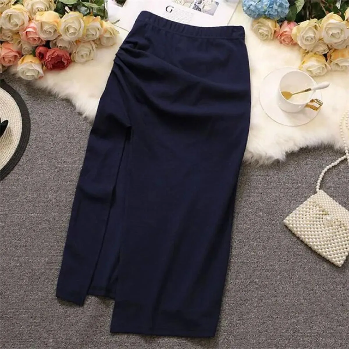 Lucyever Gonne a portafoglio con spacco alto Gonna a tubino da ufficio slim fit femminile tinta unita Gonna longuette elegante a