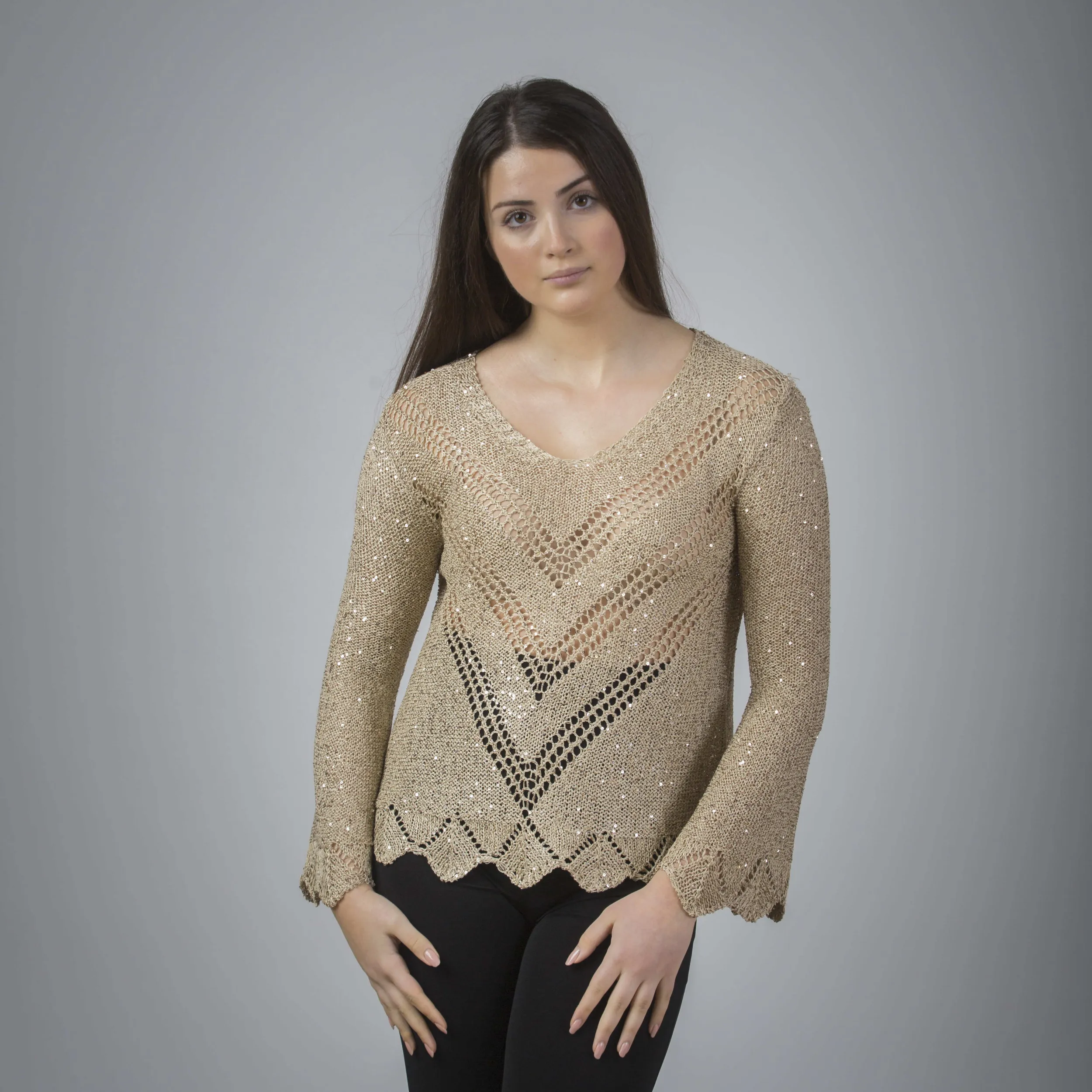 Maglia a manica lunga lavorata con micropaillettes