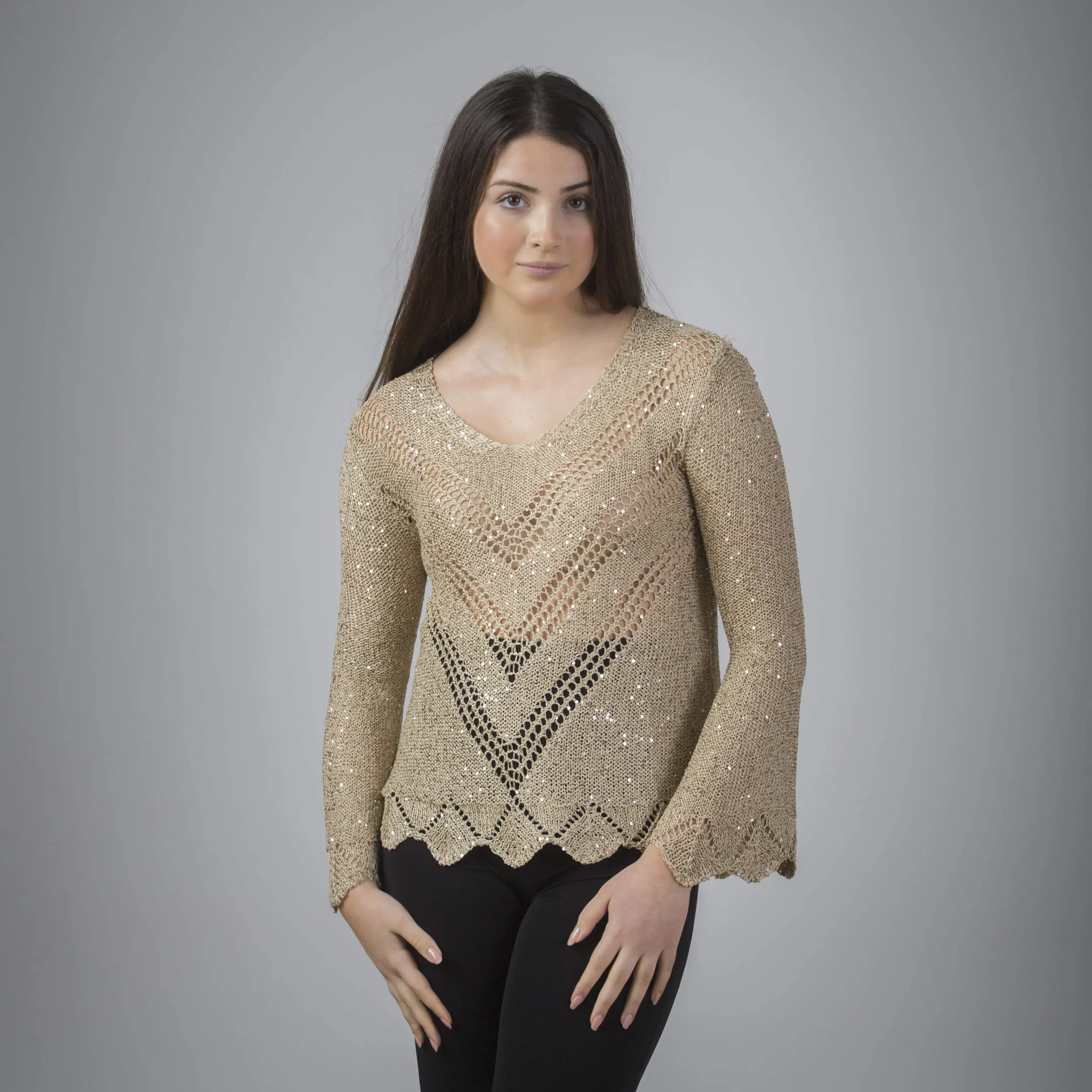 Maglia a manica lunga lavorata con micropaillettes