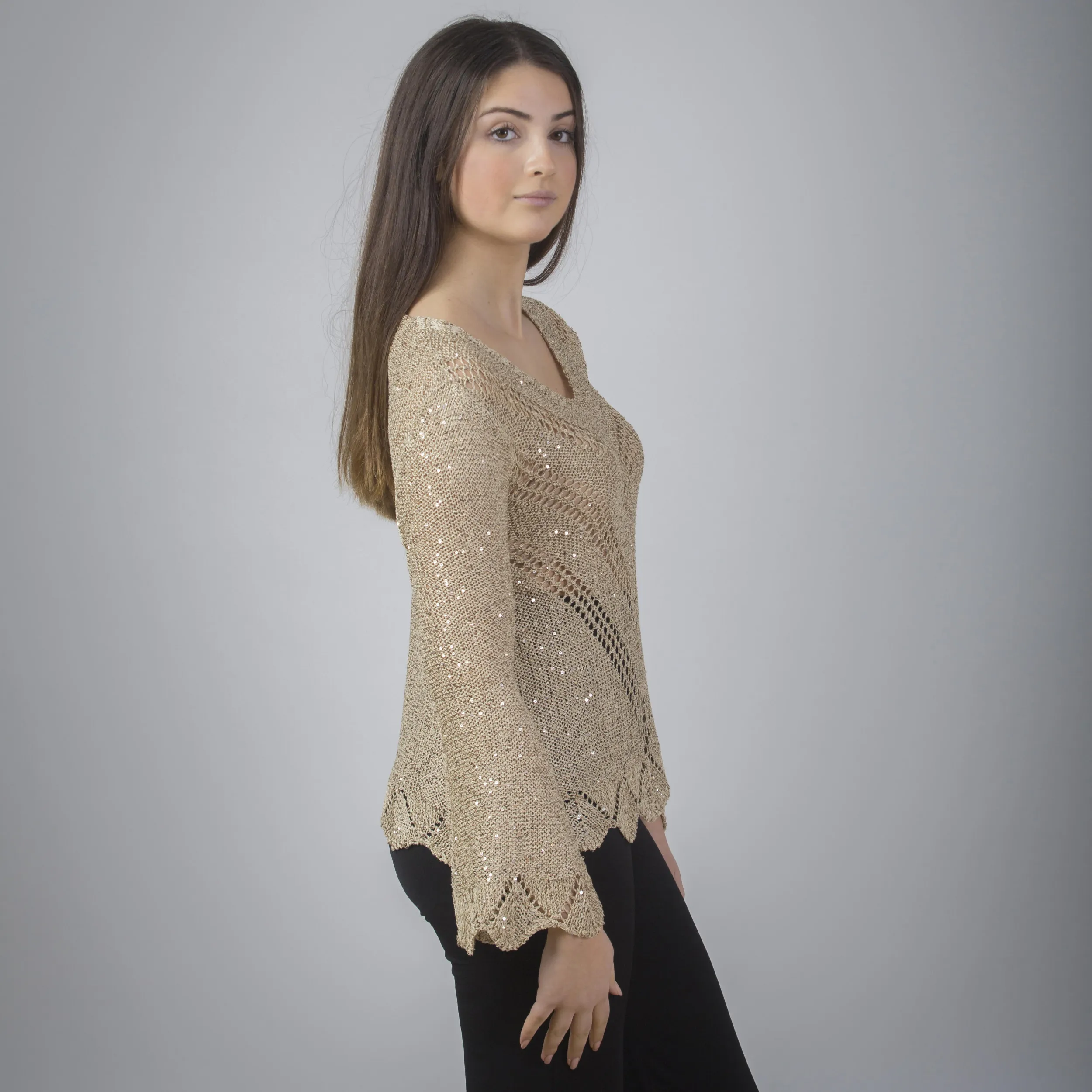 Maglia a manica lunga lavorata con micropaillettes