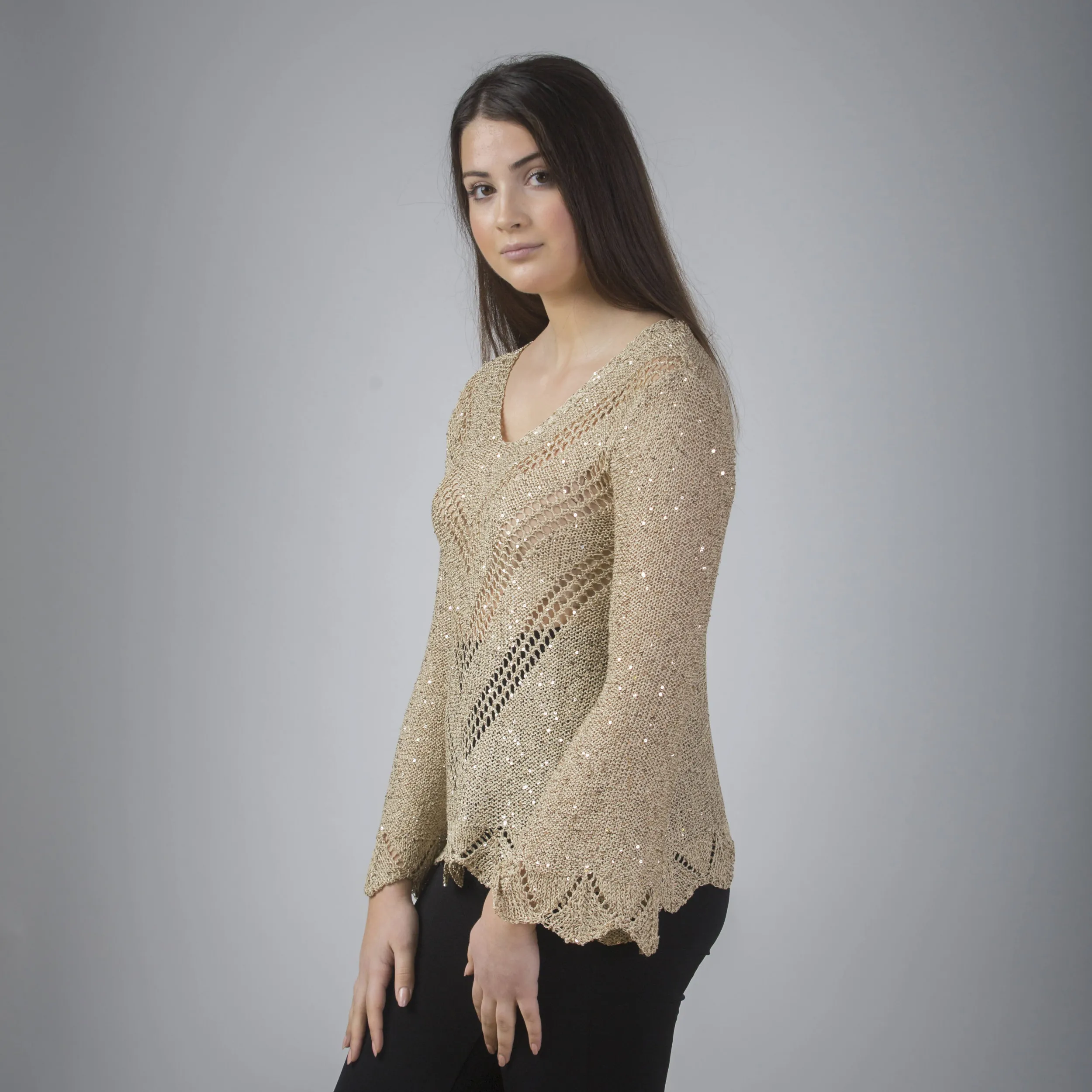 Maglia a manica lunga lavorata con micropaillettes