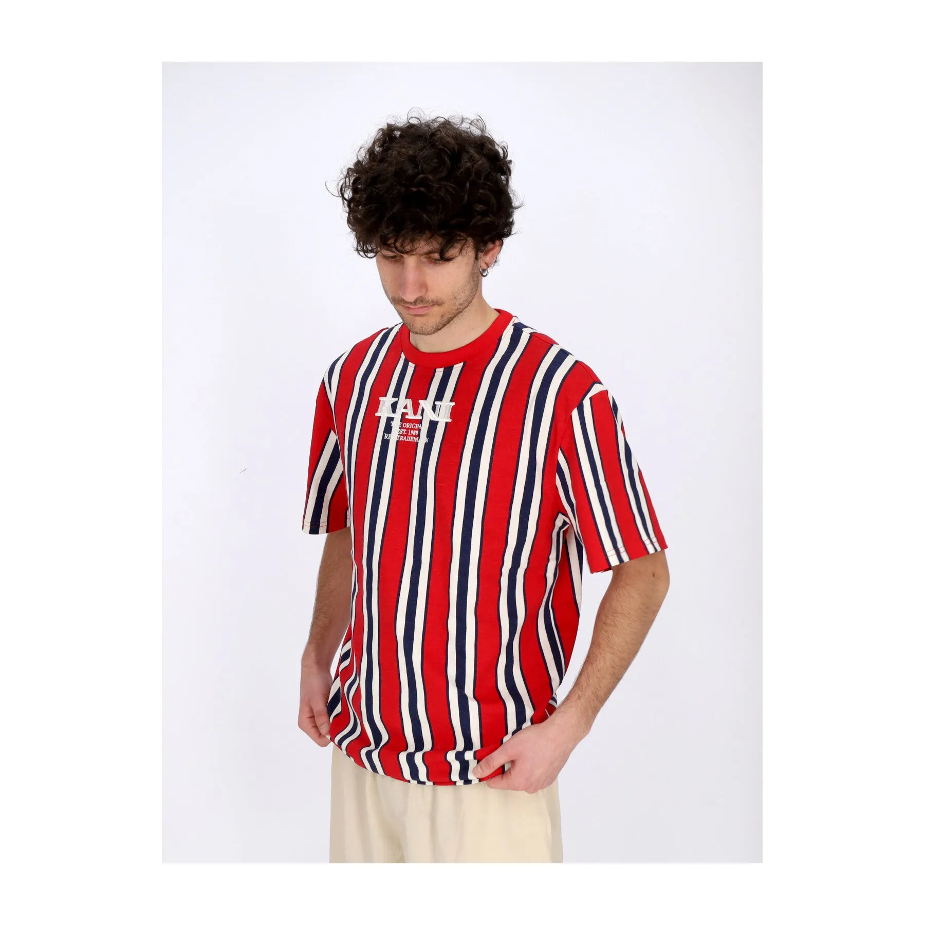 Maglietta Uomo Retro Striped Tee Red/navy/off White