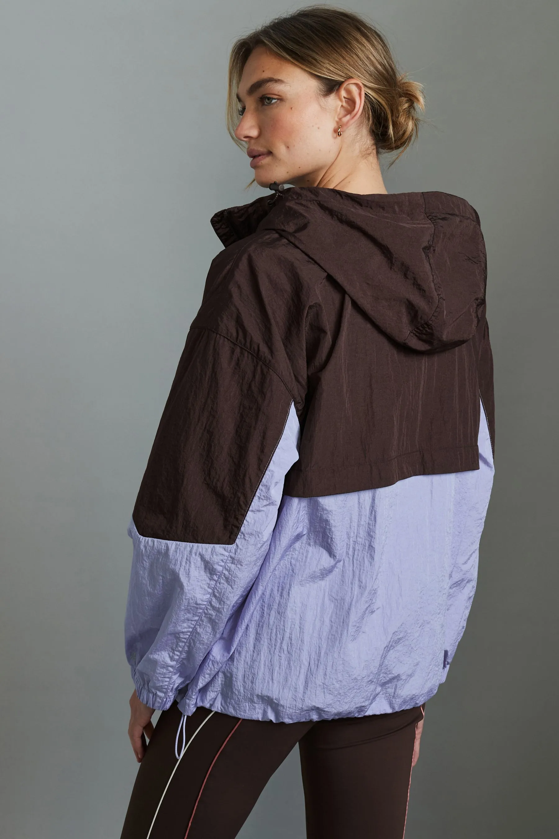 Marrone/lilla  - Giacca impermeabile con zip corta