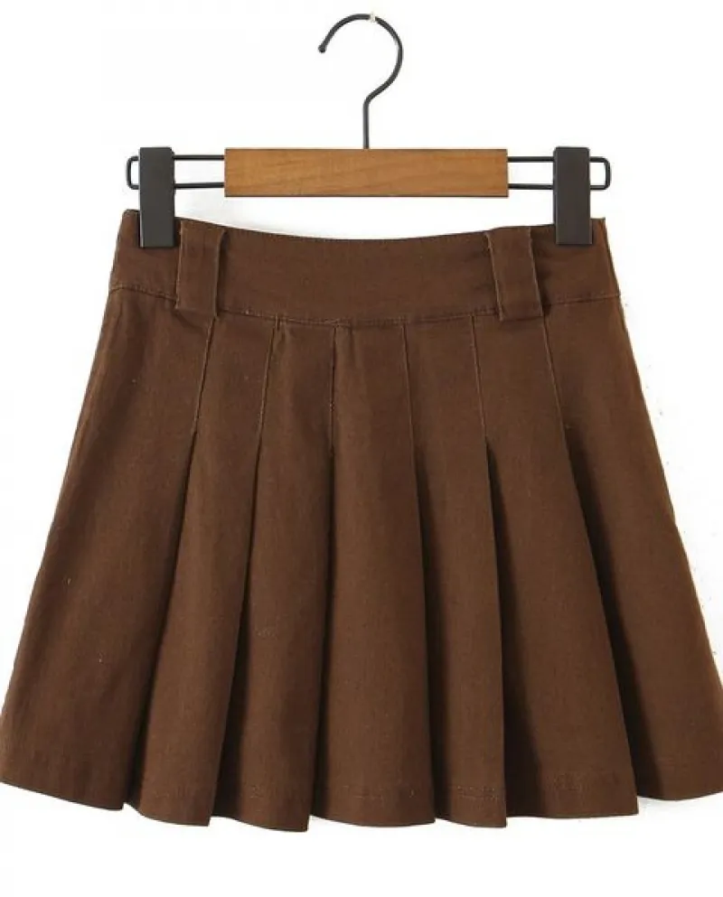Minigonne a pieghe in twill di cotone per ragazze a vita alta, gonne corte con cerniera laterale