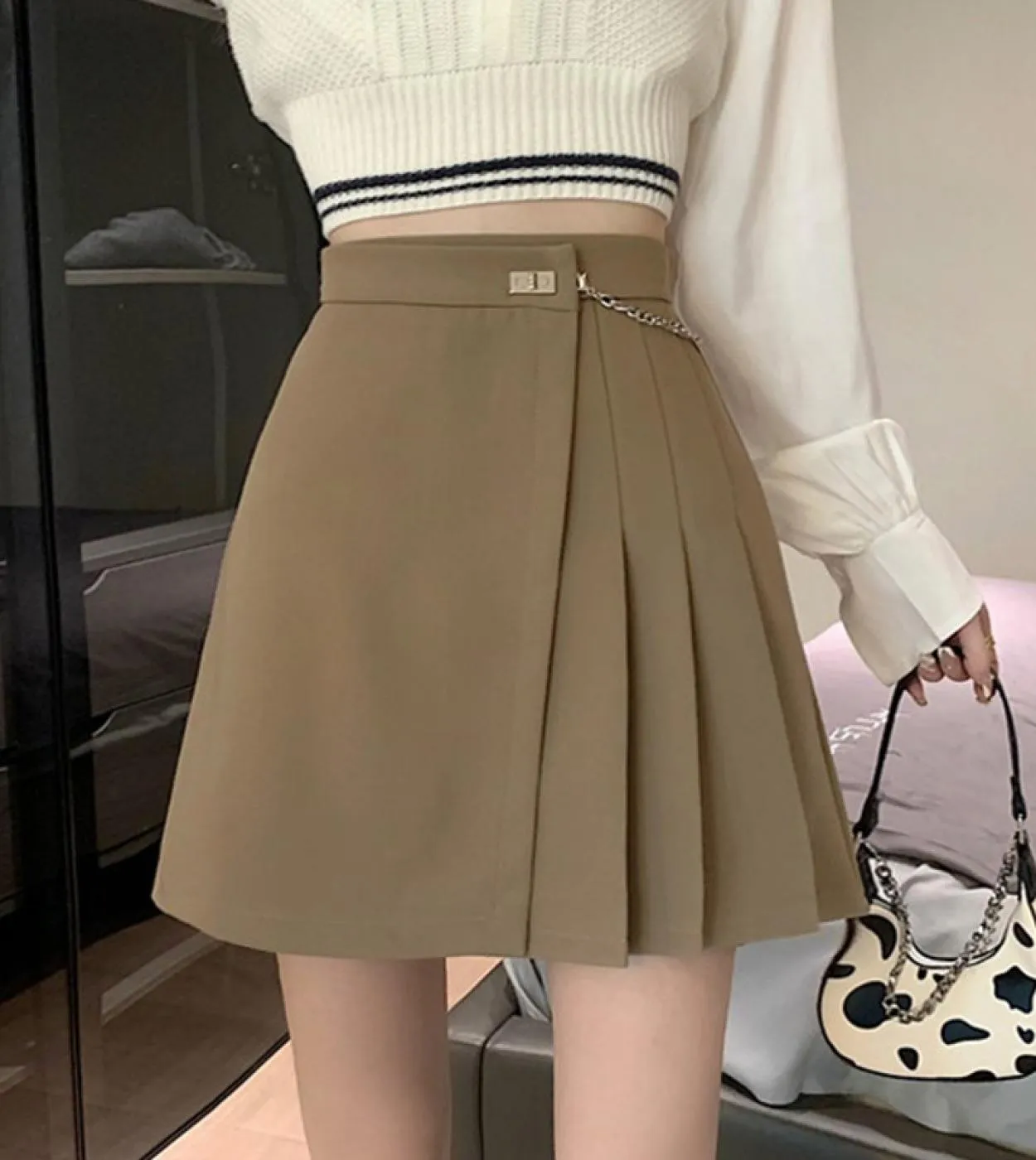 Minigonne a vita alta da donna Nuovo stile 2022 Streetwear Allmatch tinta unita da donna Aline gonna corta a pieghe gonne