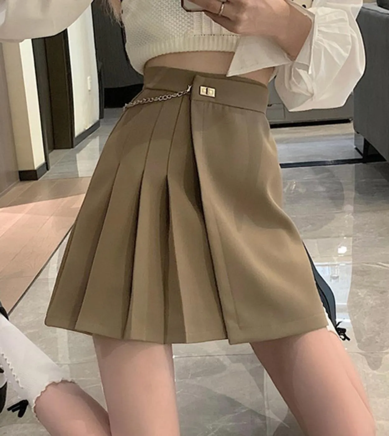 Minigonne a vita alta da donna Nuovo stile 2022 Streetwear Allmatch tinta unita da donna Aline gonna corta a pieghe gonne