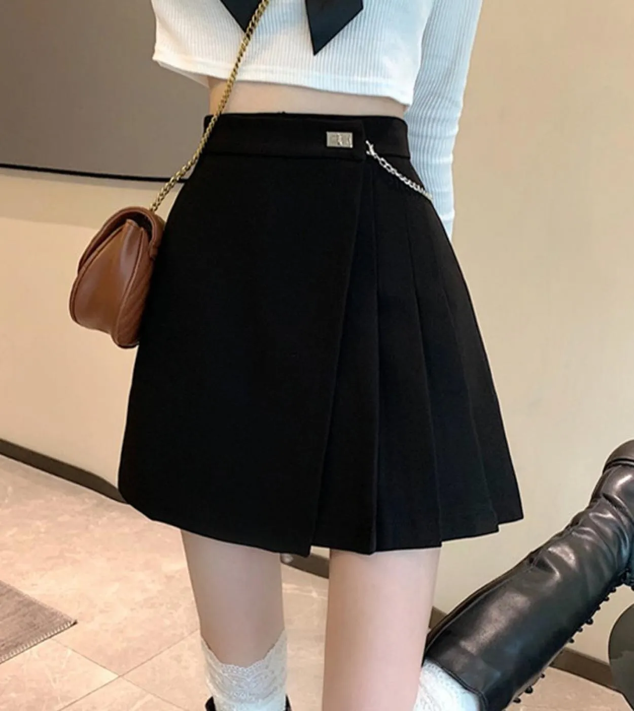 Minigonne a vita alta da donna Nuovo stile 2022 Streetwear Allmatch tinta unita da donna Aline gonna corta a pieghe gonne