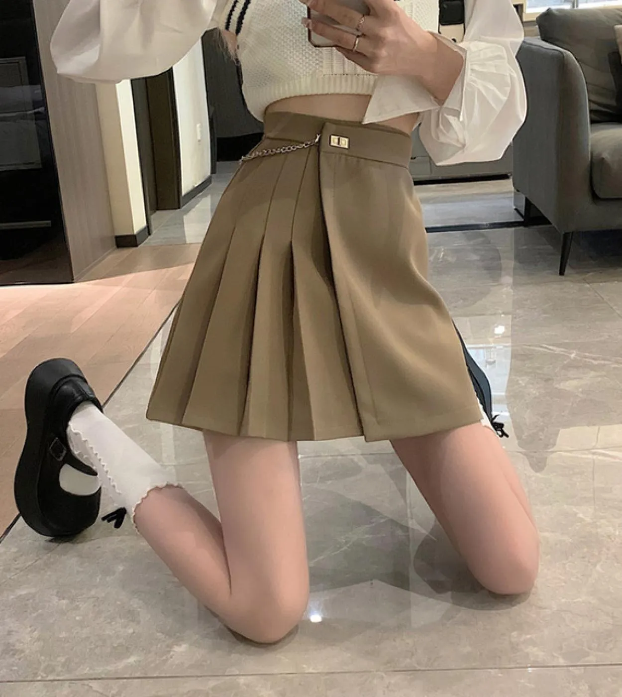 Minigonne a vita alta da donna Nuovo stile 2022 Streetwear Allmatch tinta unita da donna Aline gonna corta a pieghe gonne