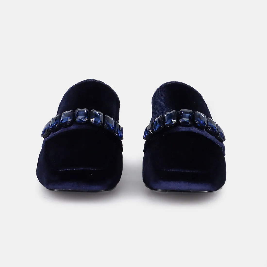 Mocassino da donna Jeannot in velluto blu con tacco basso