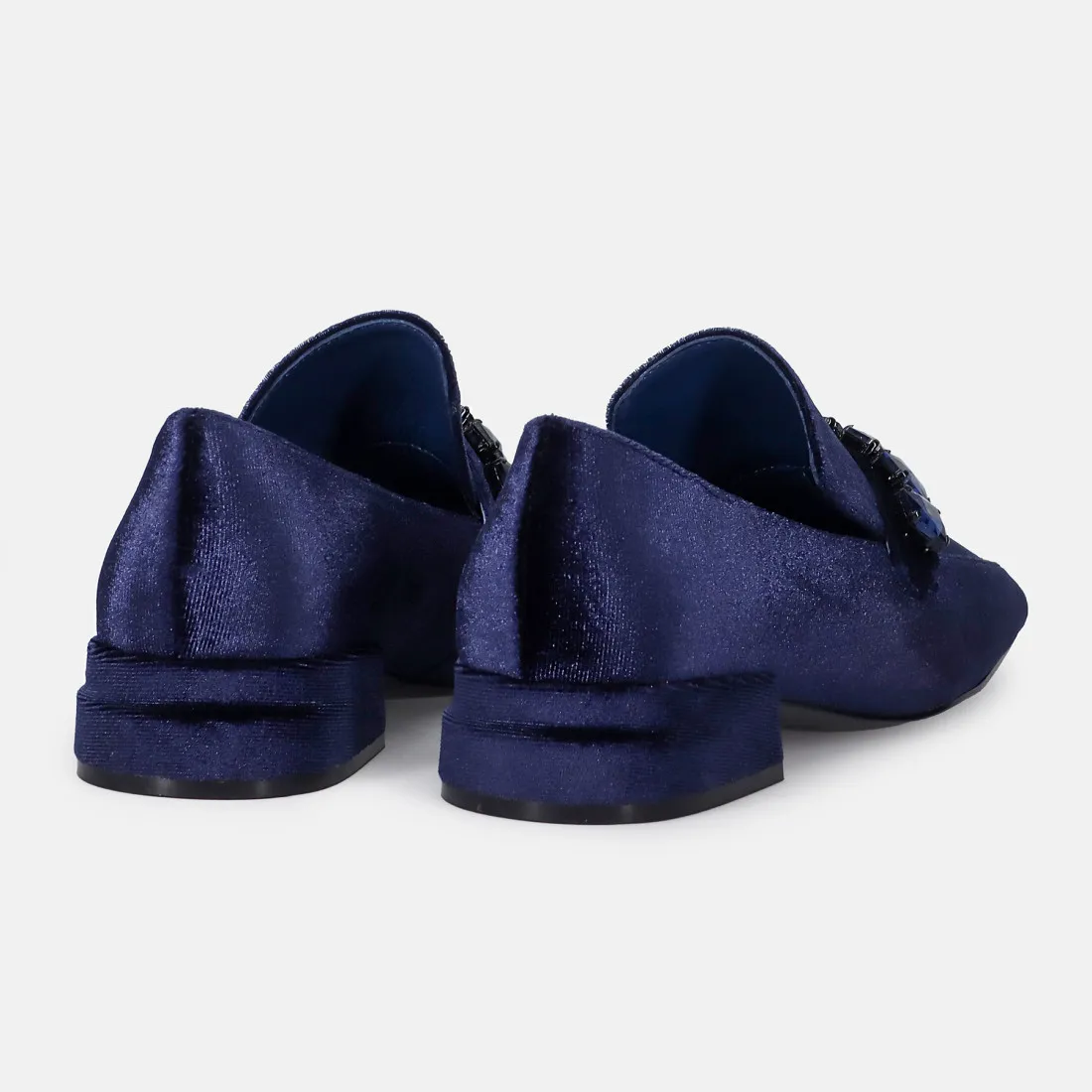 Mocassino da donna Jeannot in velluto blu con tacco basso