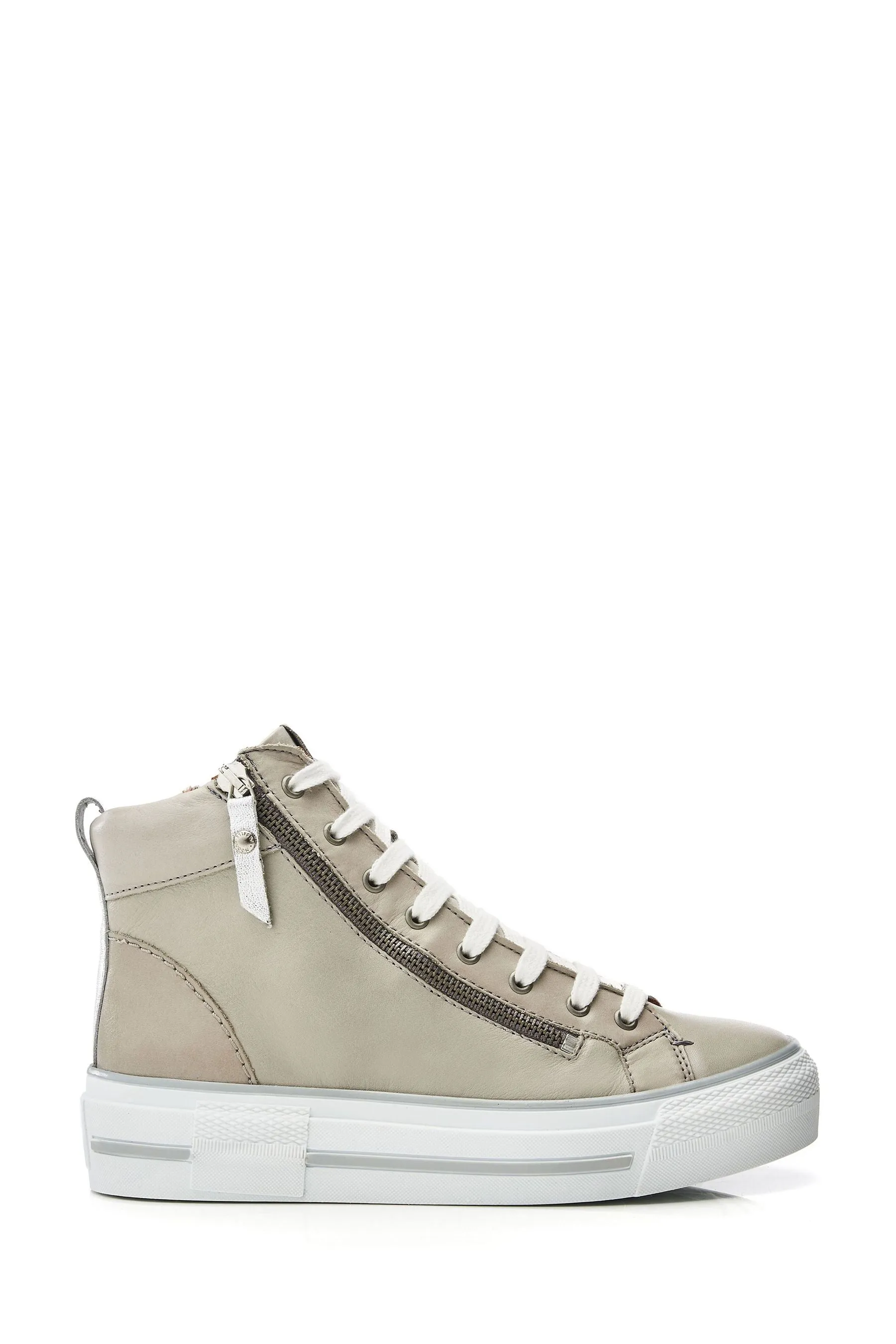 Moda in Pelle Grigio - Annaken - Scarpe da ginnastica alte con suola spessa Pizzo up