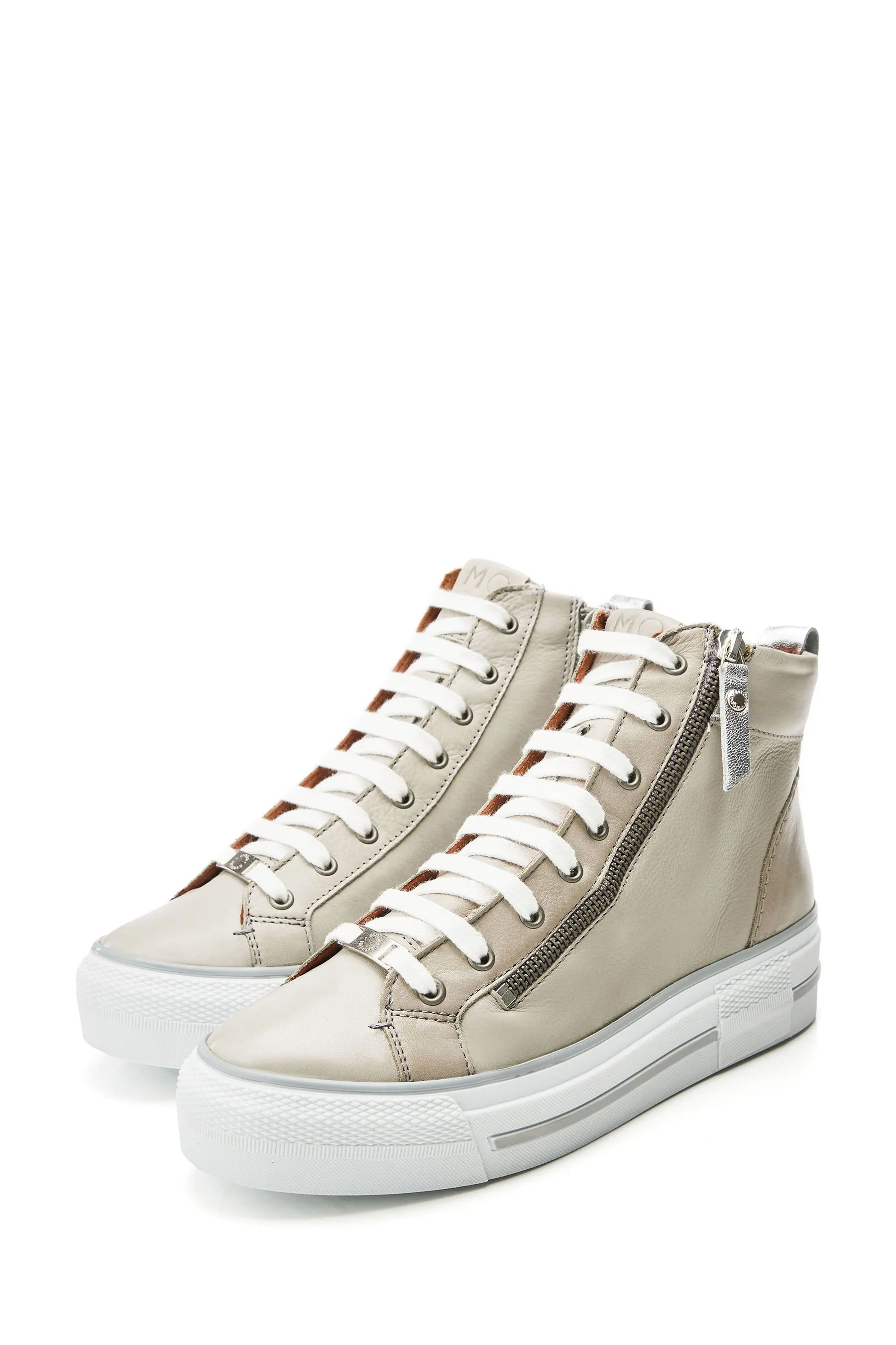 Moda in Pelle Grigio - Annaken - Scarpe da ginnastica alte con suola spessa Pizzo up