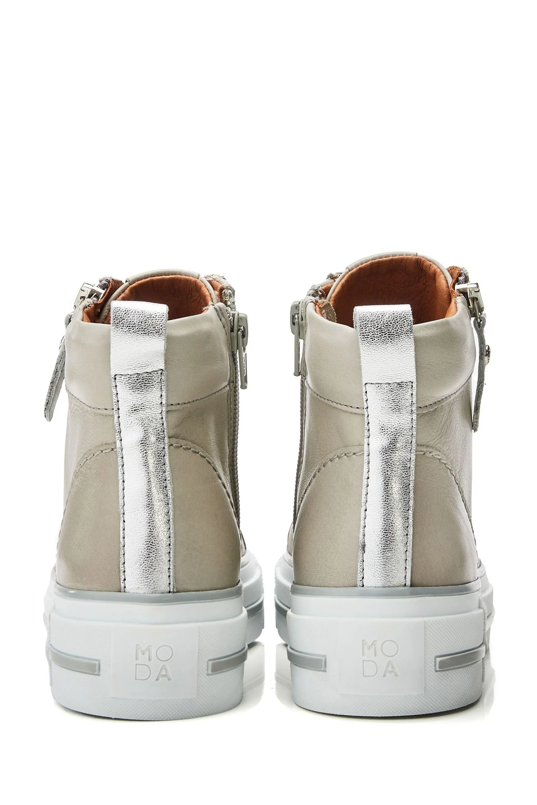 Moda in Pelle Grigio - Annaken - Scarpe da ginnastica alte con suola spessa Pizzo up