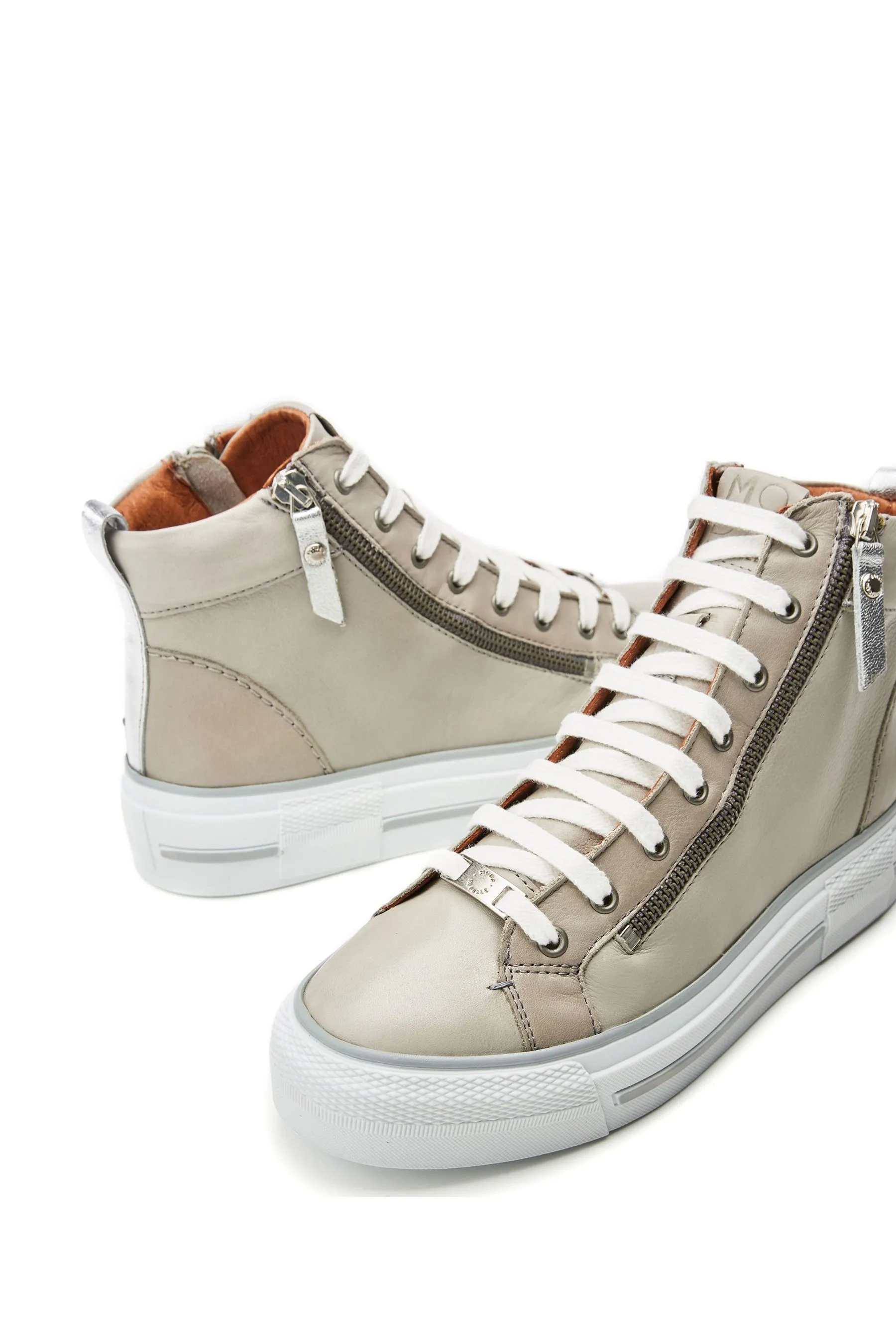 Moda in Pelle Grigio - Annaken - Scarpe da ginnastica alte con suola spessa Pizzo up