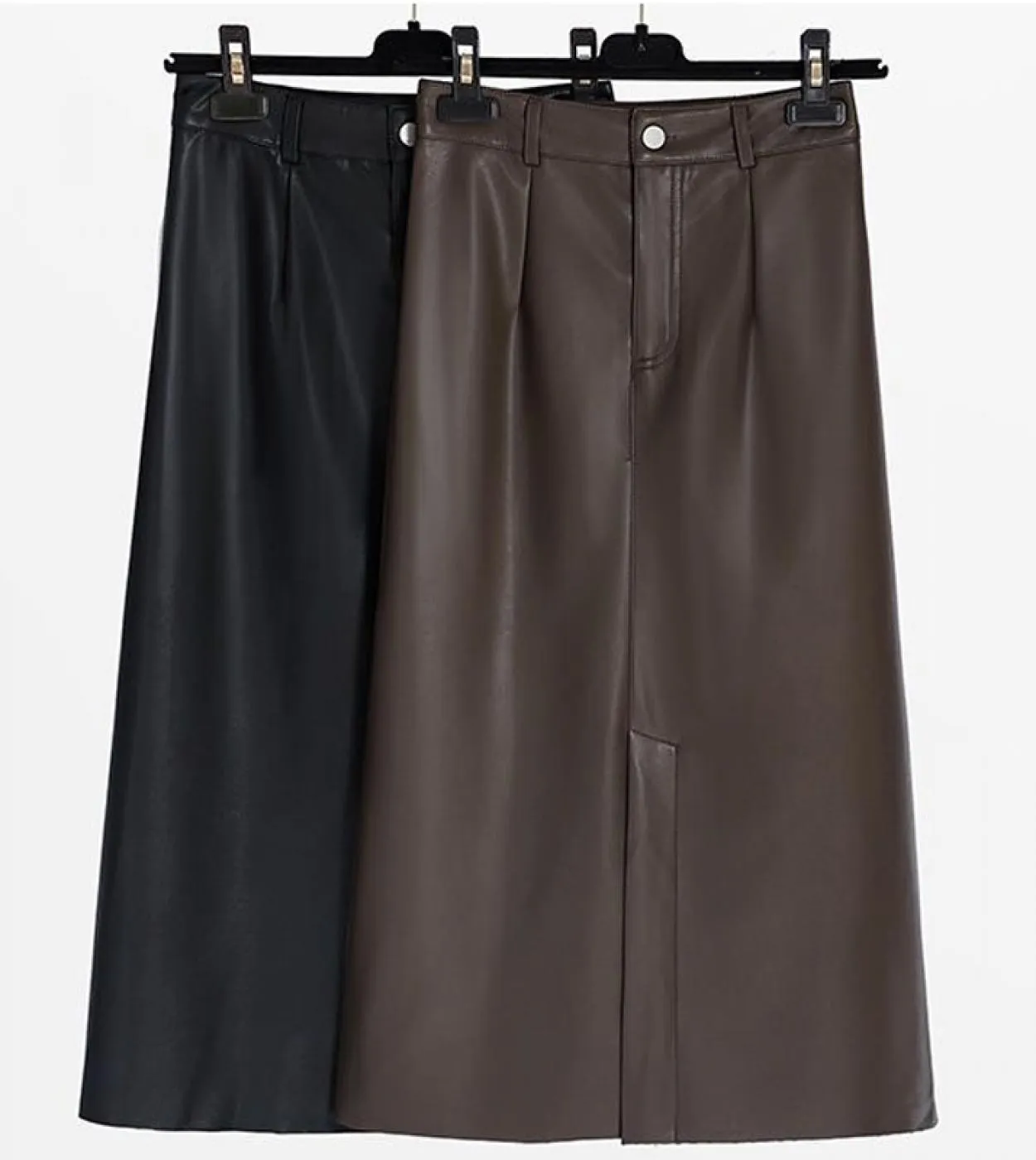 Moukyun caffè gonna a vita alta in PU moda femminile sottile in pelle Faldas donna solido una linea gonna da ufficio da donna Mi