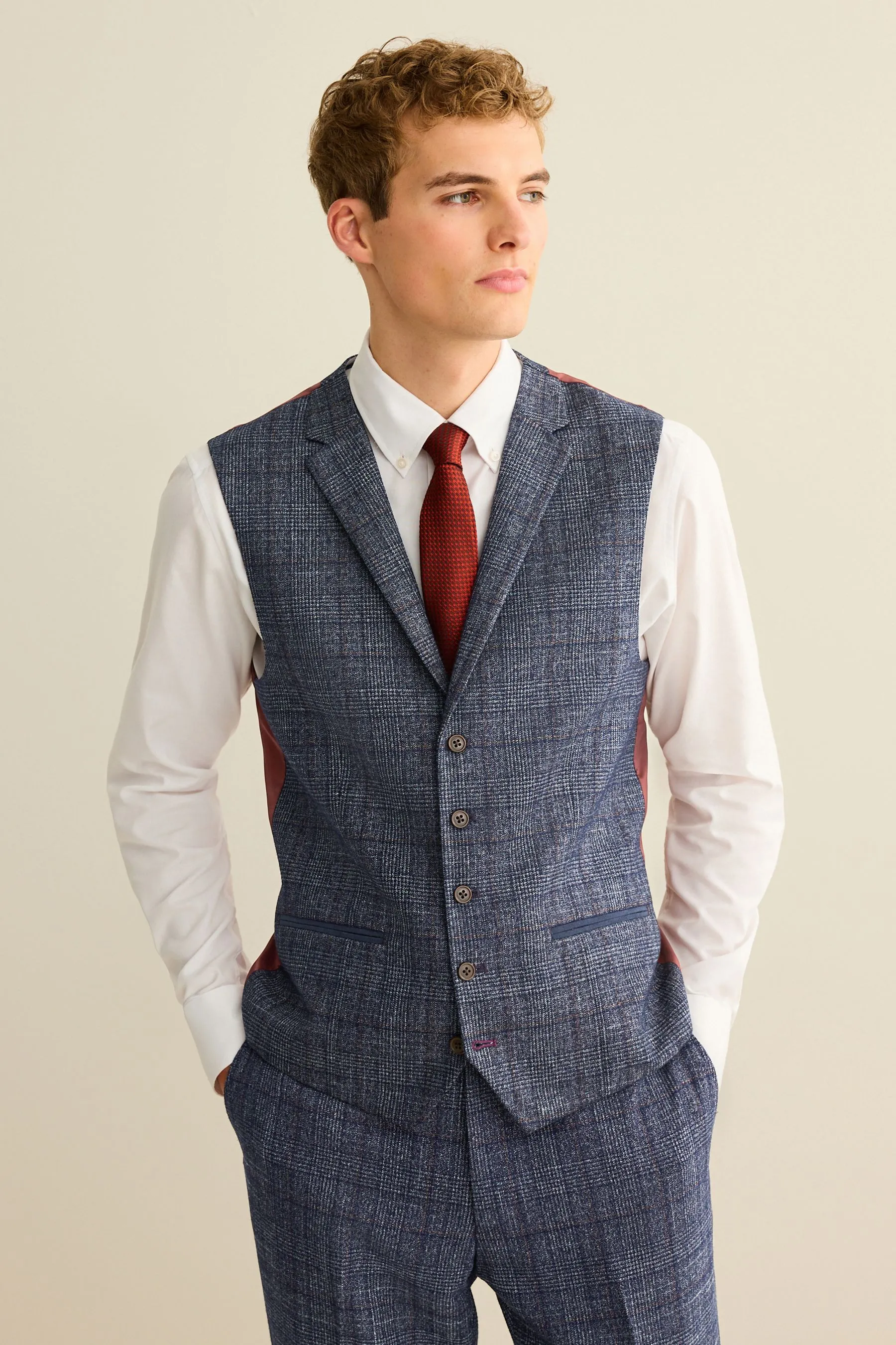 Navy  - Vestibilità attillata / Slim - Gilet A quadri bordato
