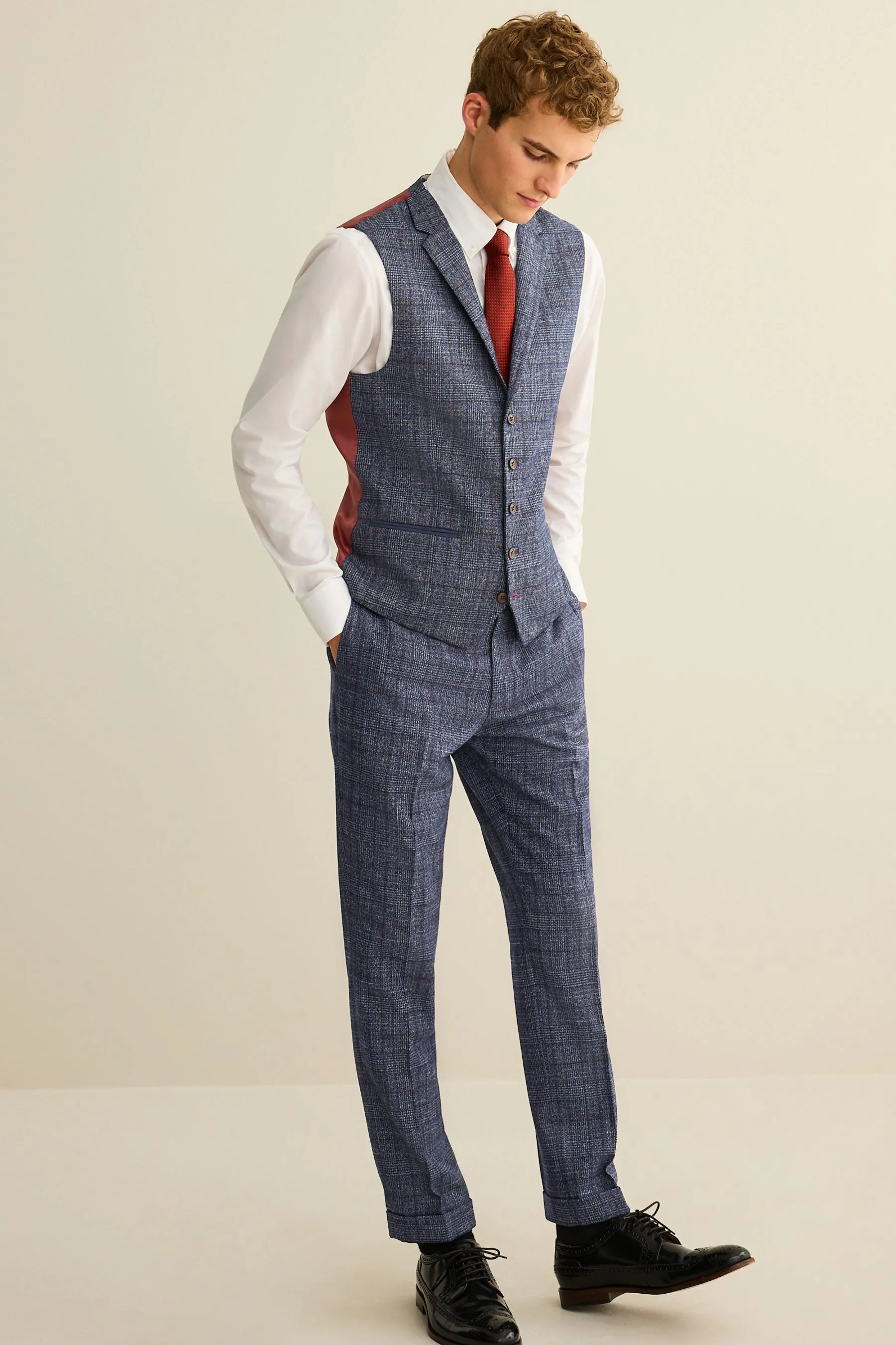 Navy  - Vestibilità attillata / Slim - Gilet A quadri bordato