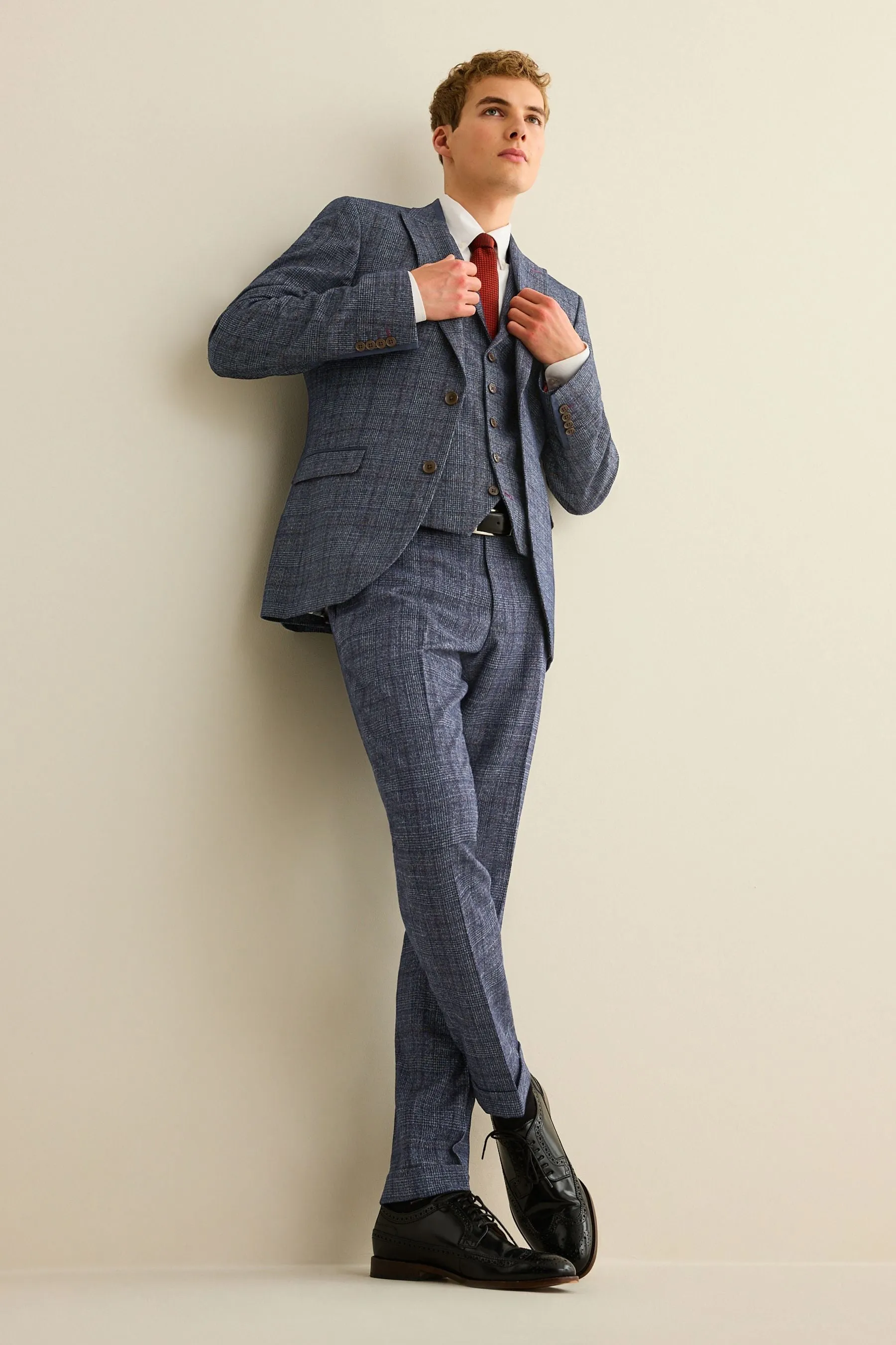 Navy  - Vestibilità attillata / Slim - Gilet A quadri bordato
