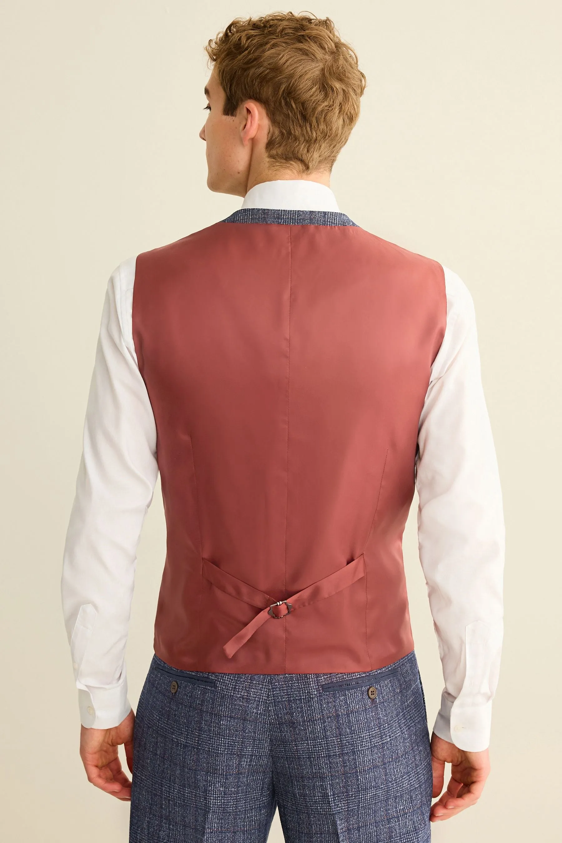 Navy  - Vestibilità attillata / Slim - Gilet A quadri bordato