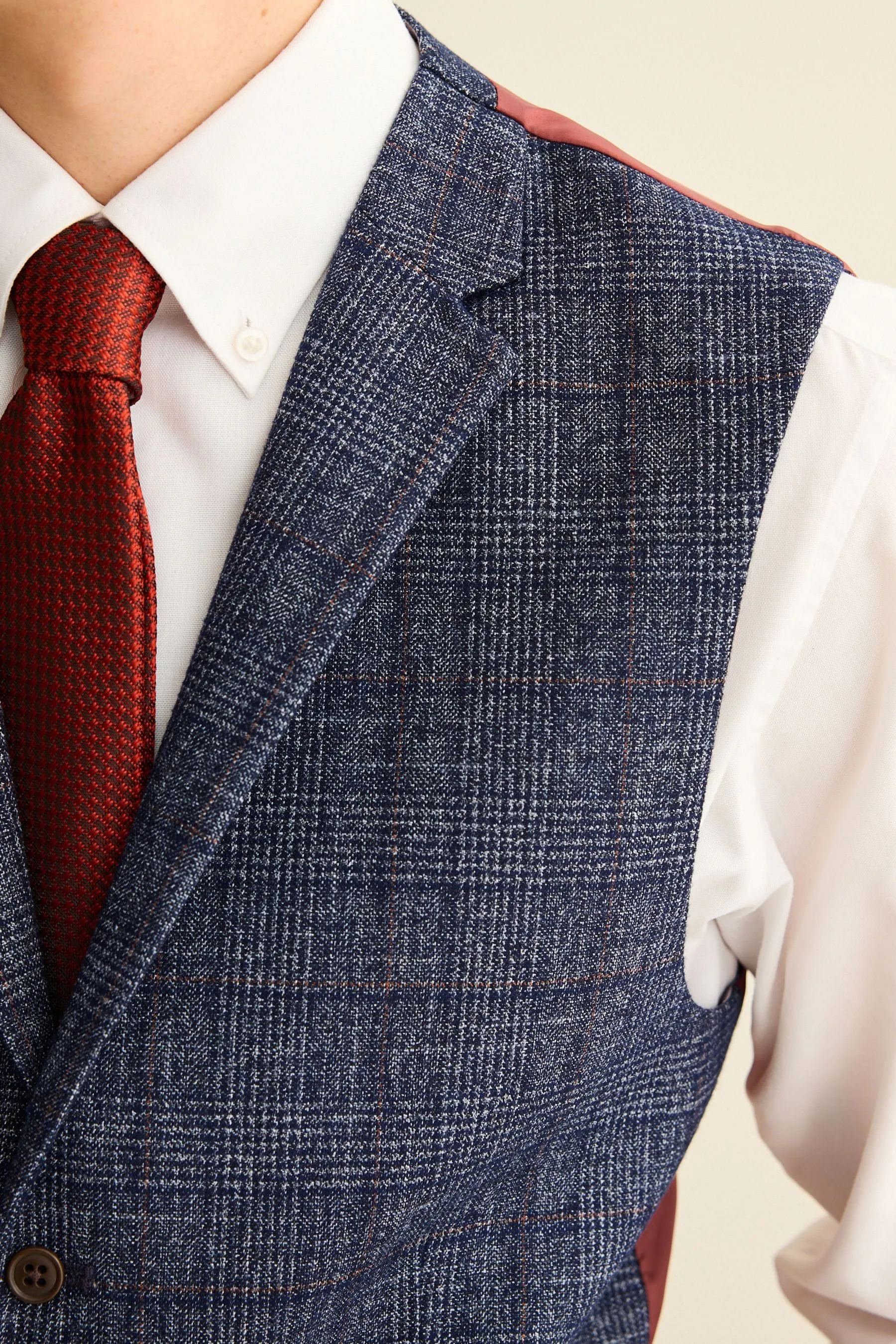 Navy  - Vestibilità attillata / Slim - Gilet A quadri bordato