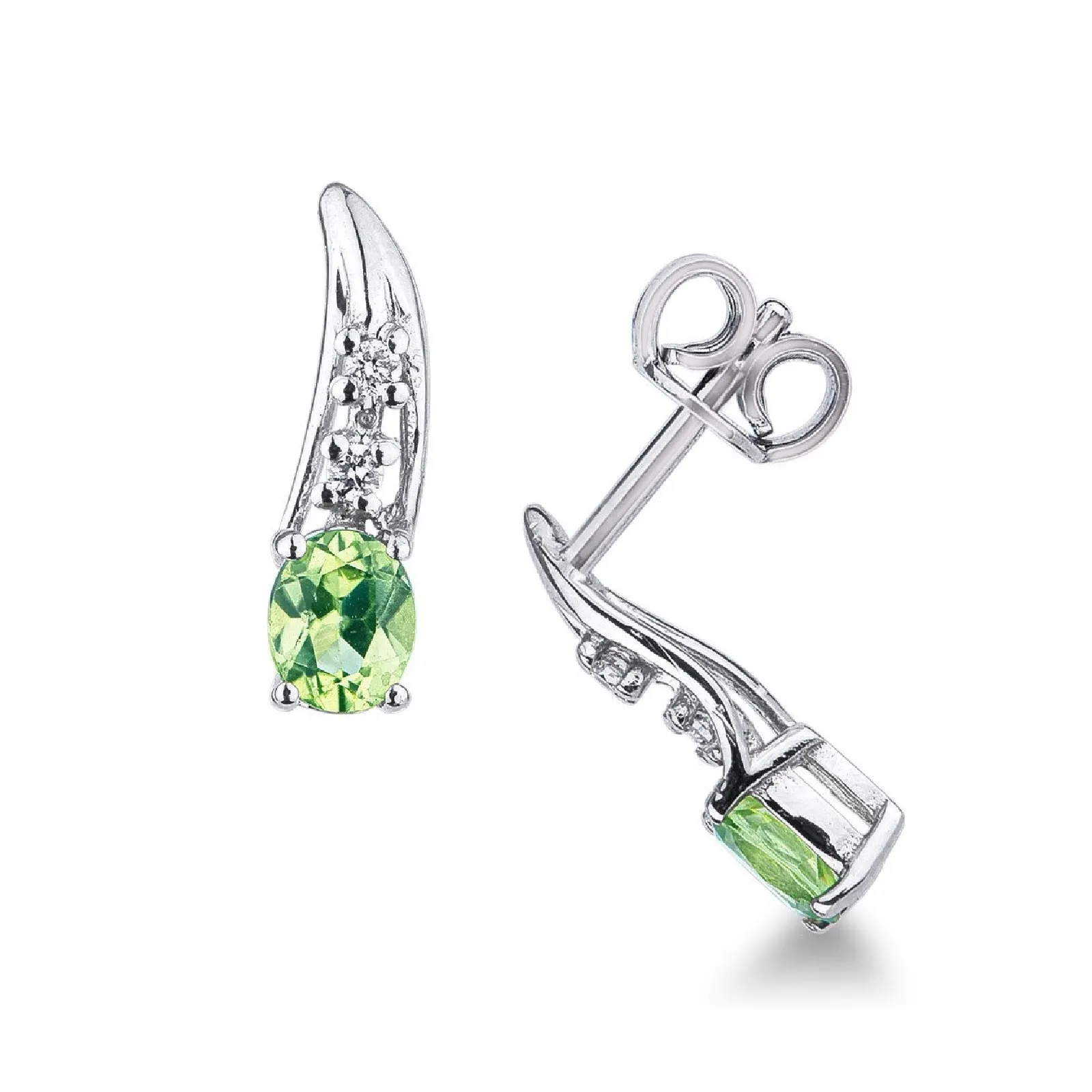 Orecchini in oro bianco 18k con peridoti e diamanti