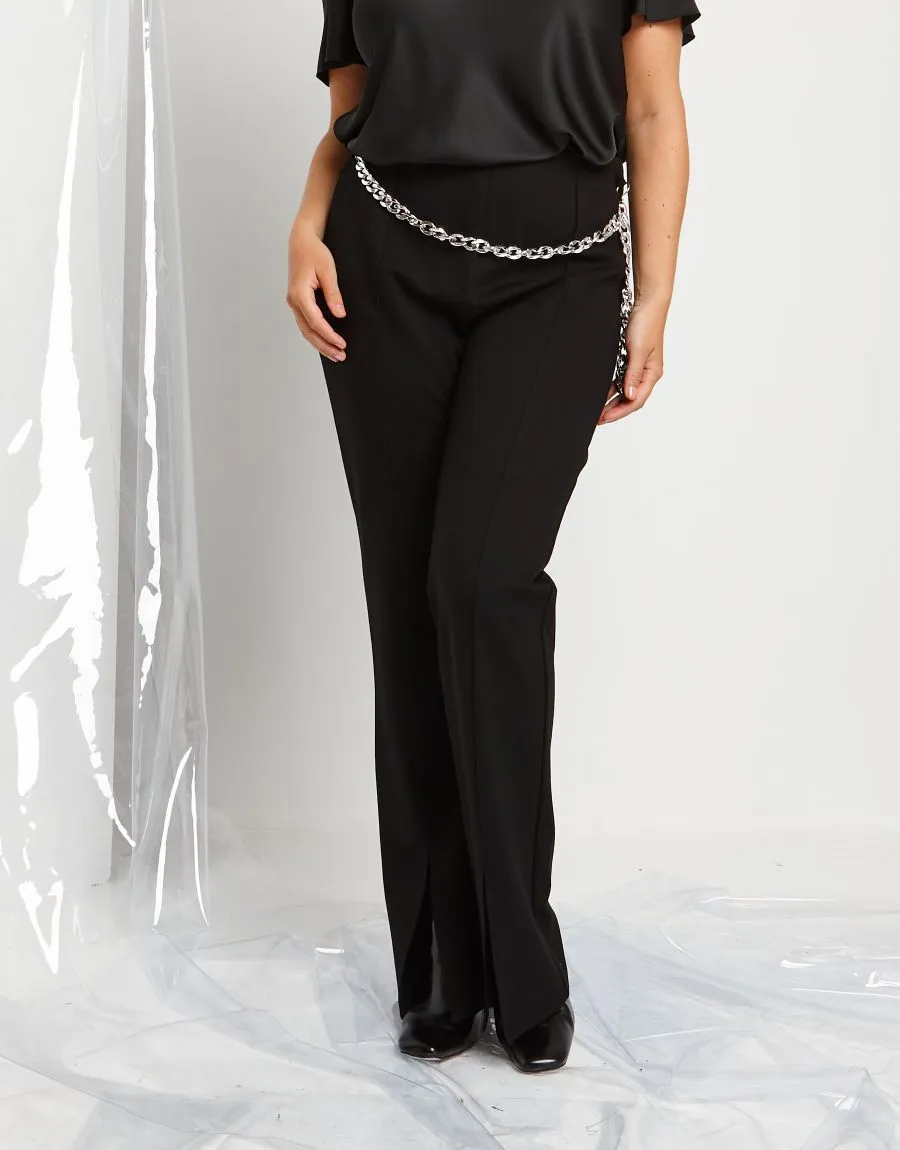 Pantalone a zampa con spacco e catena
