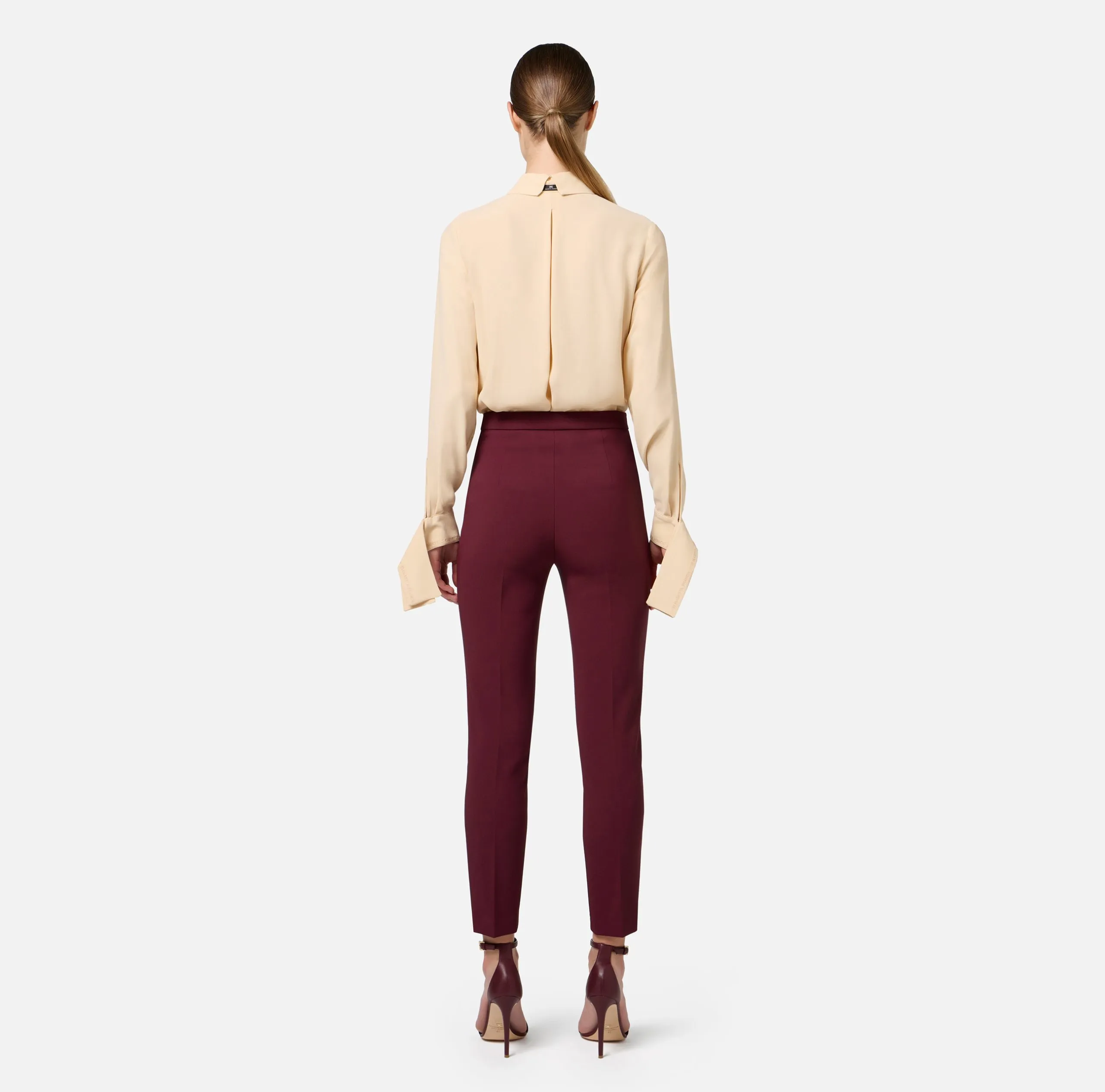 Pantalone Dritto Crêpe Stretch Rivetto Logo Rouge Noir e Nero Elisabetta Franchi