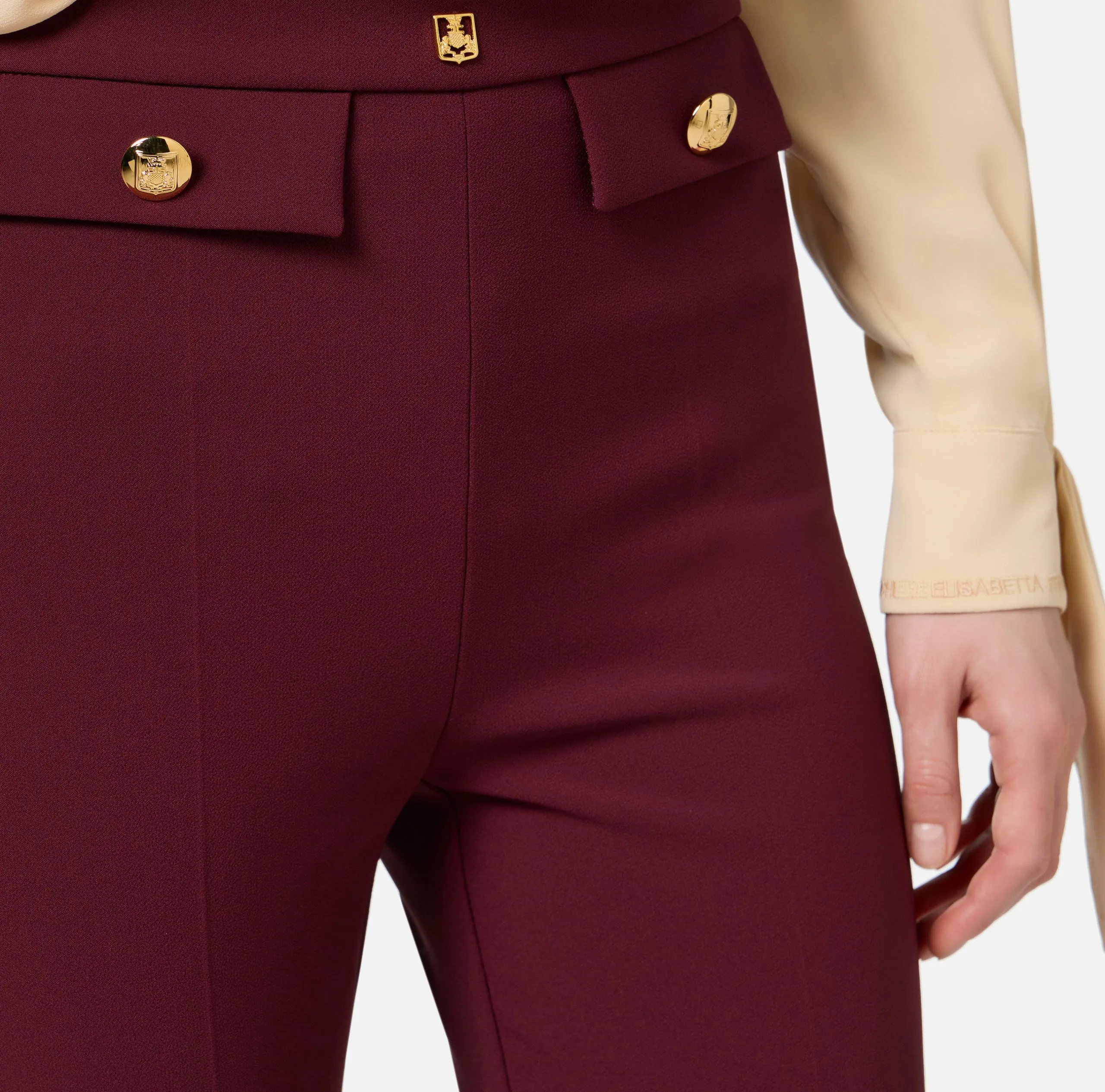 Pantalone Dritto Crêpe Stretch Rivetto Logo Rouge Noir e Nero Elisabetta Franchi