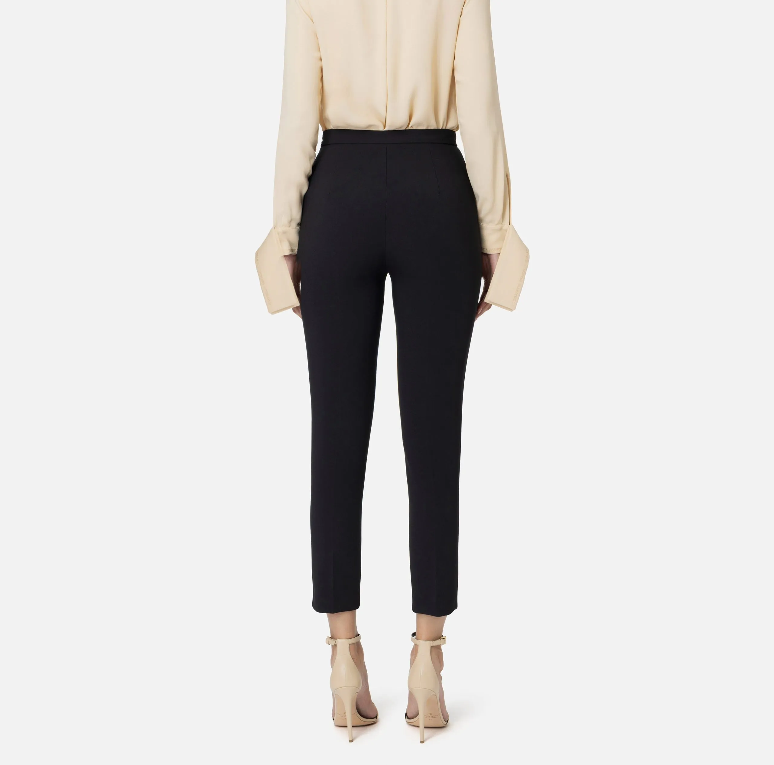 Pantalone Dritto Crêpe Stretch Rivetto Logo Rouge Noir e Nero Elisabetta Franchi