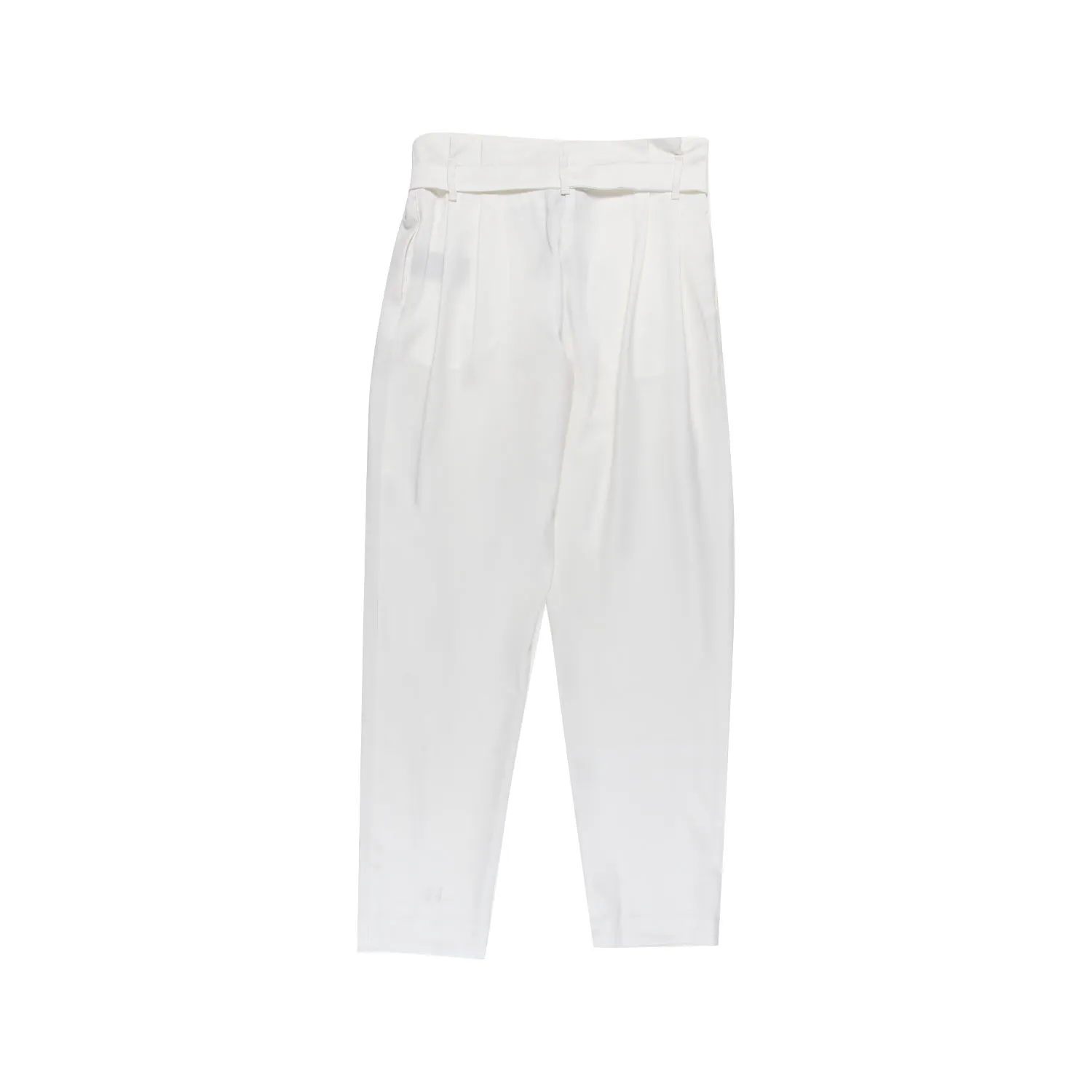 Pantalone Fresco Lana Bianco Con Cintura