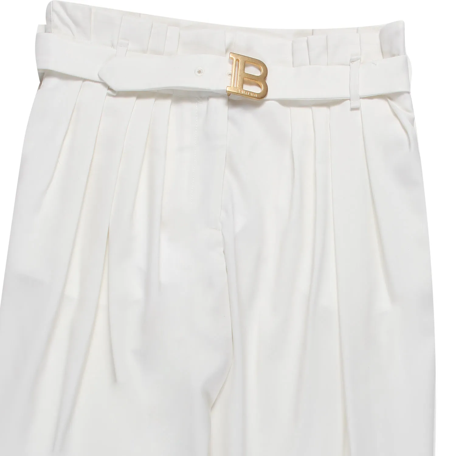 Pantalone Fresco Lana Bianco Con Cintura