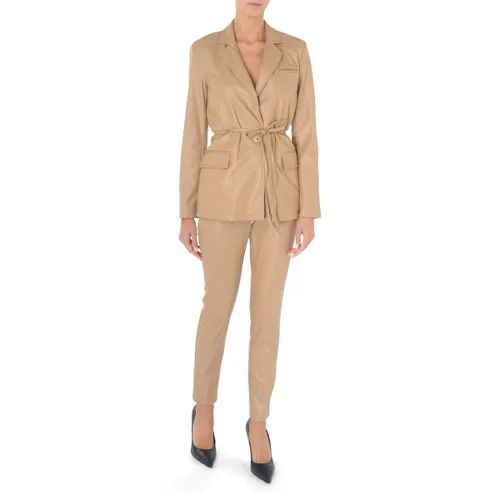 Pantalone Twinset in pelle vegana color cammello