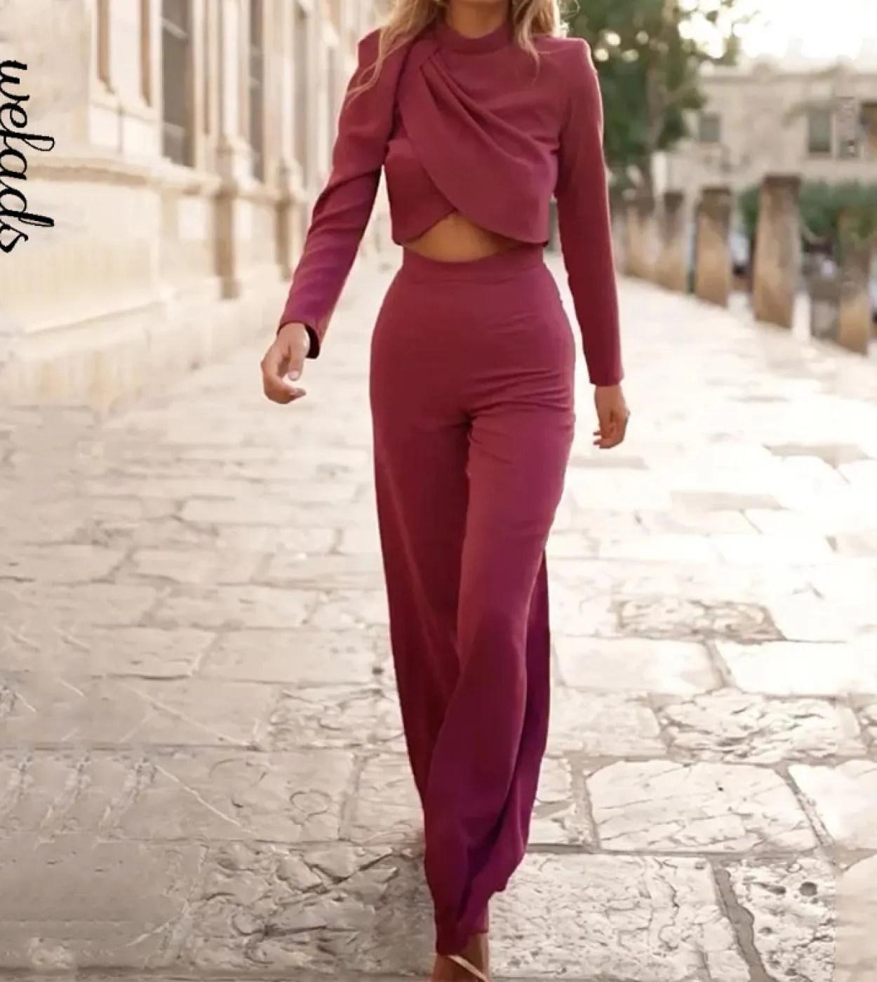 Pantaloni a gamba larga Top Due pezzi Pantaloni a gamba larga Set a due pezzi Pantaloni a gamba larga Top Set Set di pantaloni