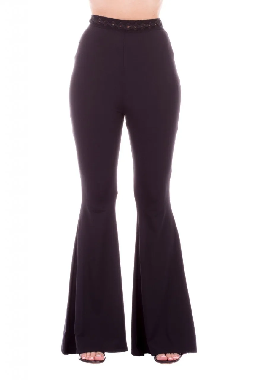 Pantaloni a zampa con passamaneria Black