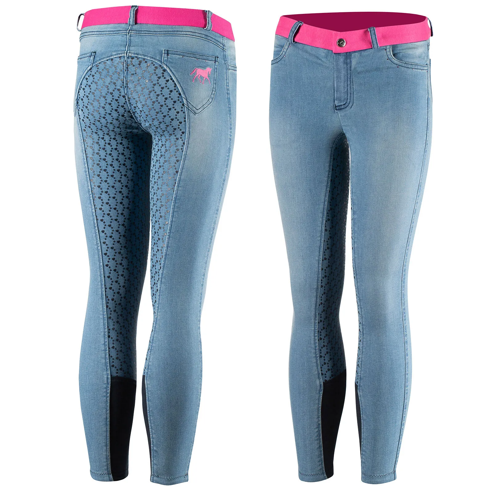 Pantaloni da equitazione Horze Poppy, in silicone, denim, bambini