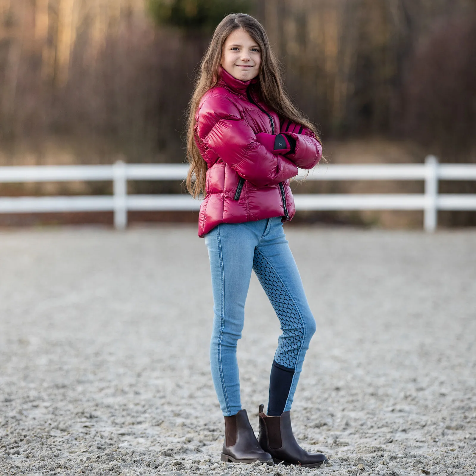 Pantaloni da equitazione Horze Poppy, in silicone, denim, bambini