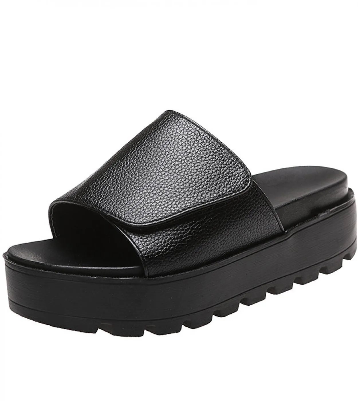 Pantofole con plateau in pelle nera Sandali da donna Taglie forti 43 Scarpe con suola spessa Donna 2022 Scivolo da spiaggia anti