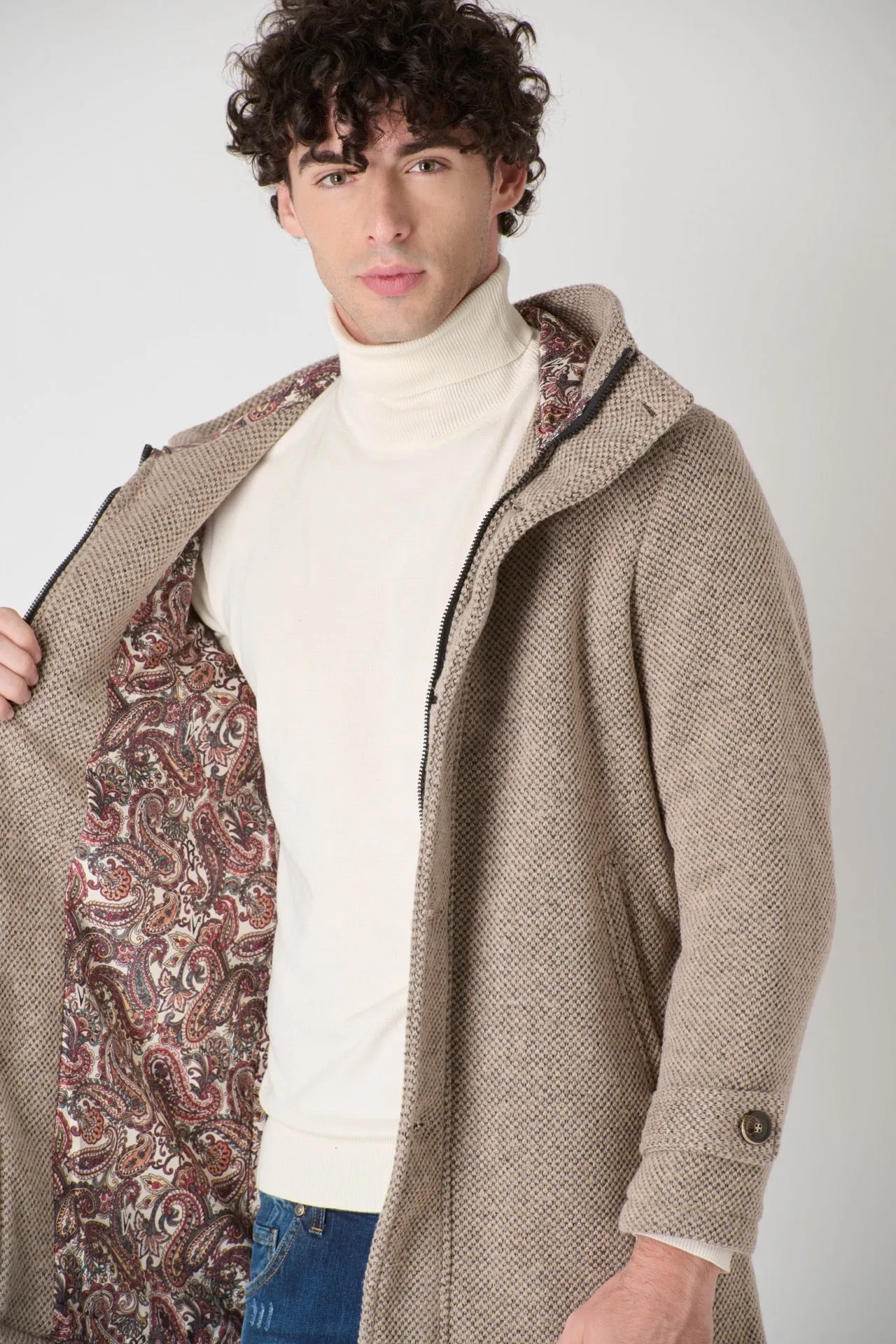 Parka punto riso Sabbia con fodera in Tessuto V2