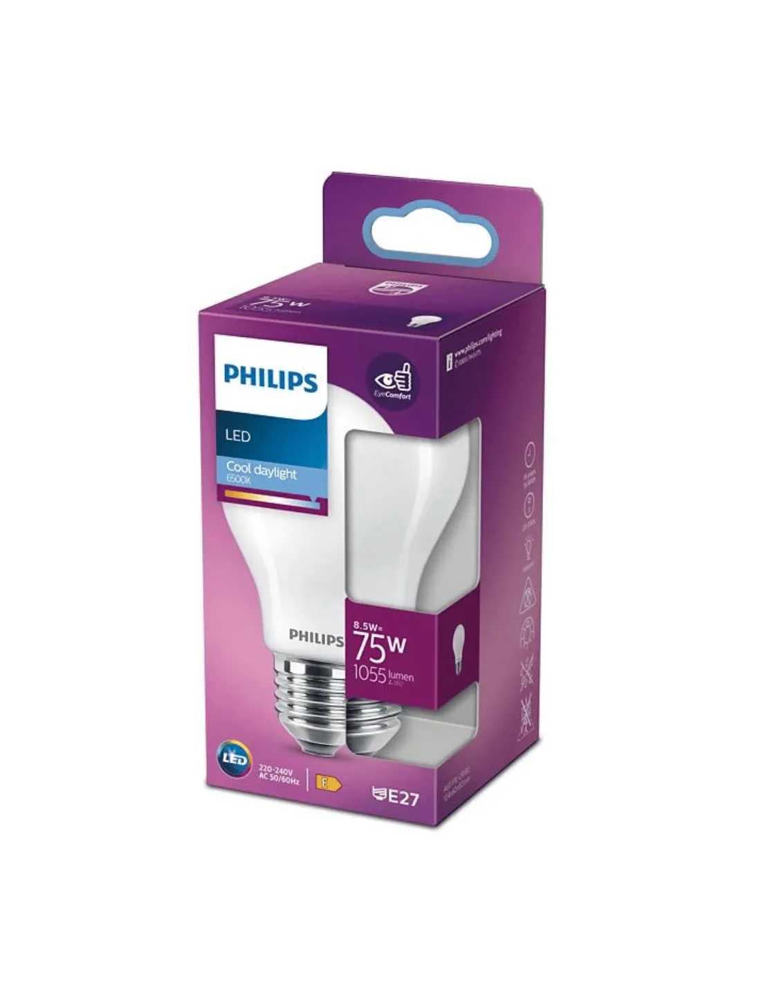 Philips 9290020259 Lampadina LED 8W E27, Luce Fredda, Resa 75W, 6500K, 1055 Lumen, Goccia, Luce a 360 Gradi