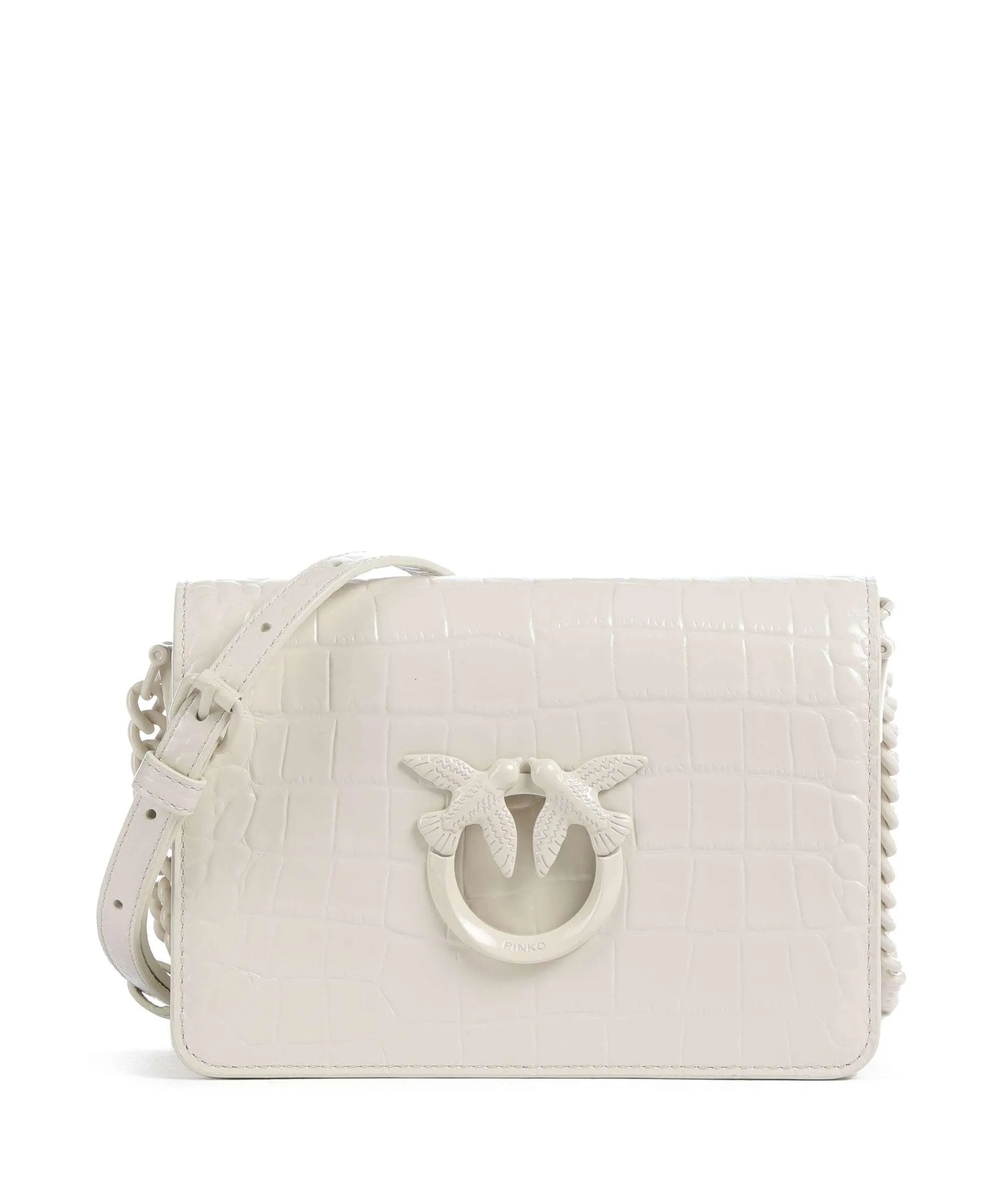  Pinko Love Click Mini Borsa a tracolla pelle di vitello goffrata avorio  