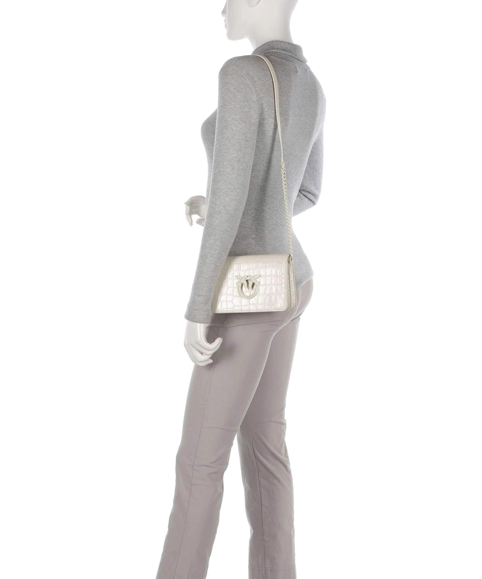  Pinko Love Click Mini Borsa a tracolla pelle di vitello goffrata avorio  