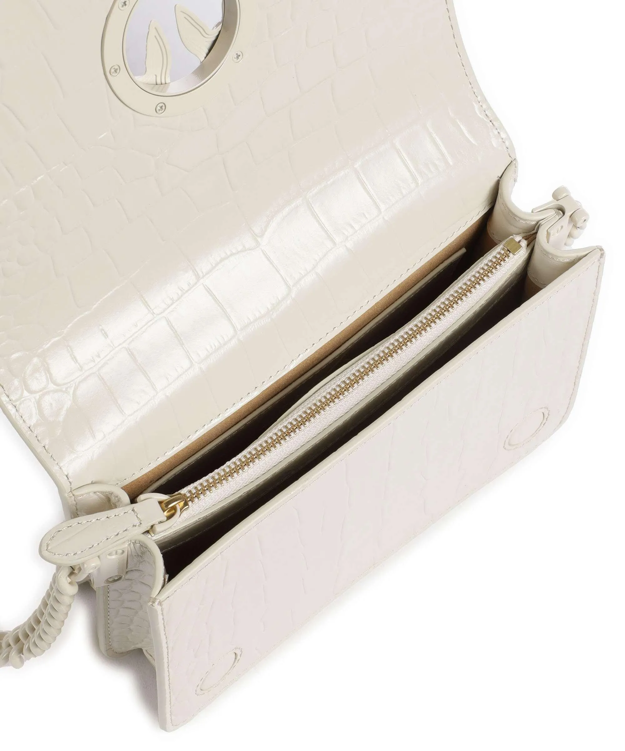  Pinko Love Click Mini Borsa a tracolla pelle di vitello goffrata avorio  