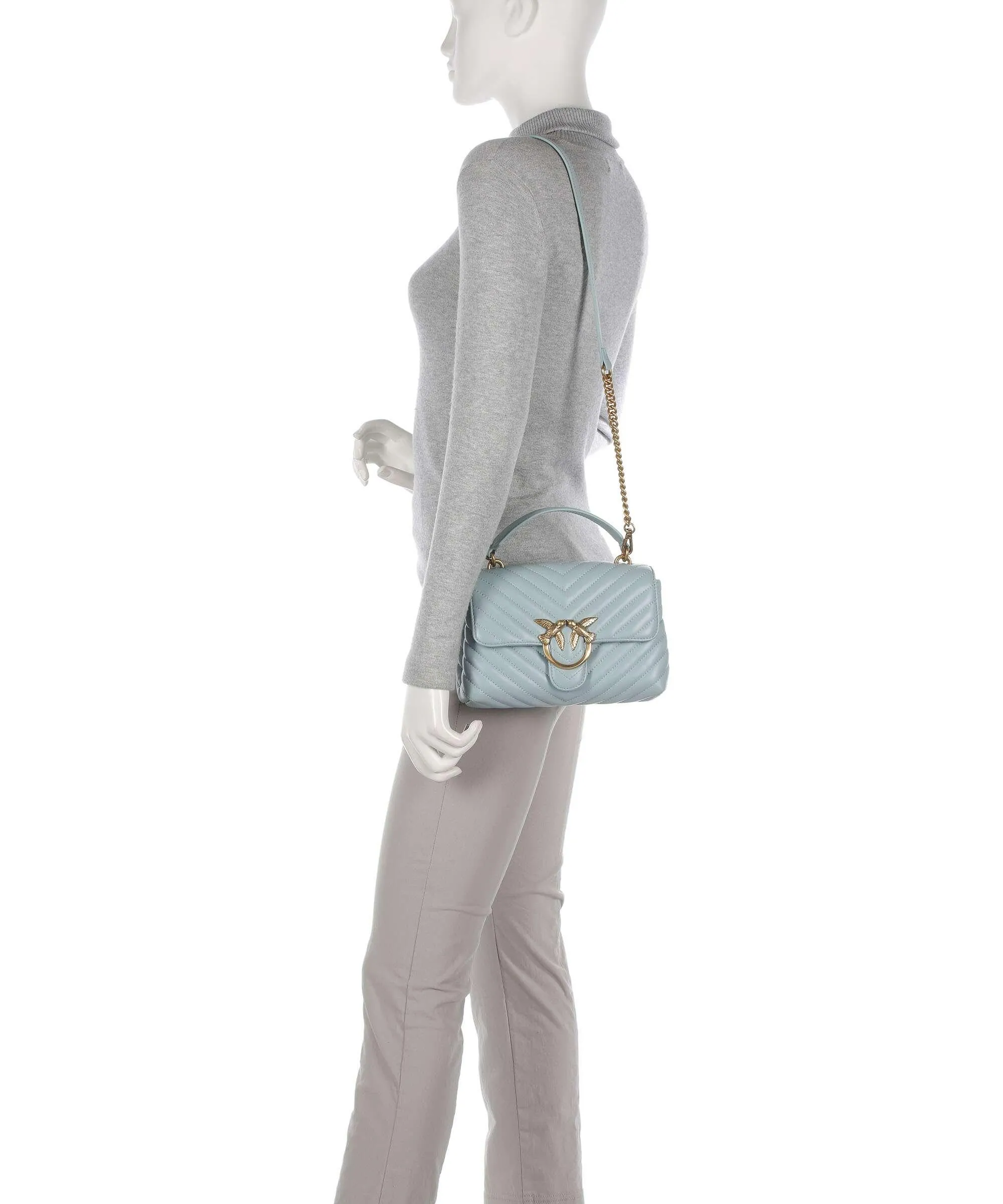  Pinko Love Lady Puff Mini Borsa a tracolla pelle di pecora blu chiaro  
