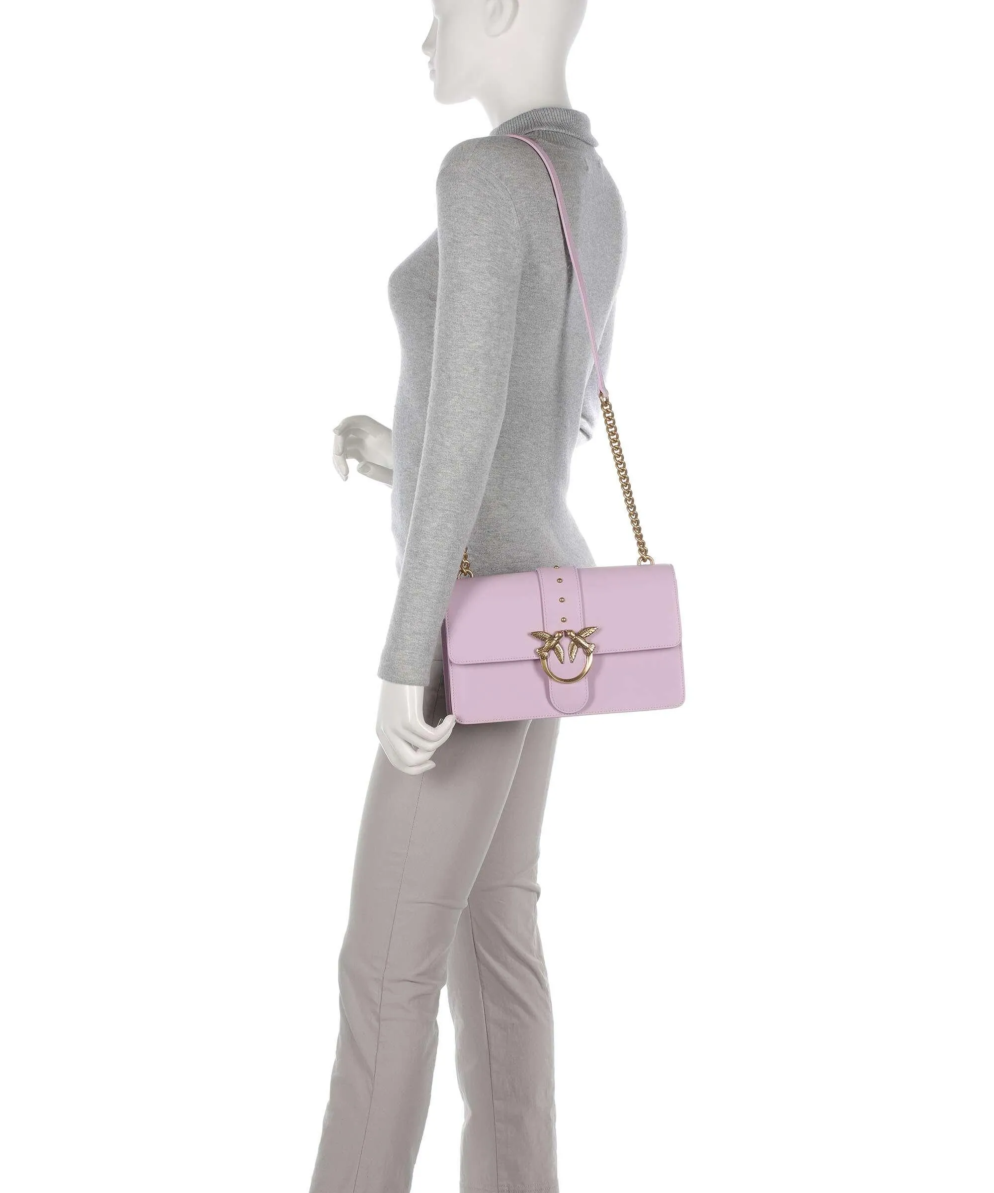  Pinko Love One Classic Borsa a tracolla pelle di vacchetta finemente grana viola  
