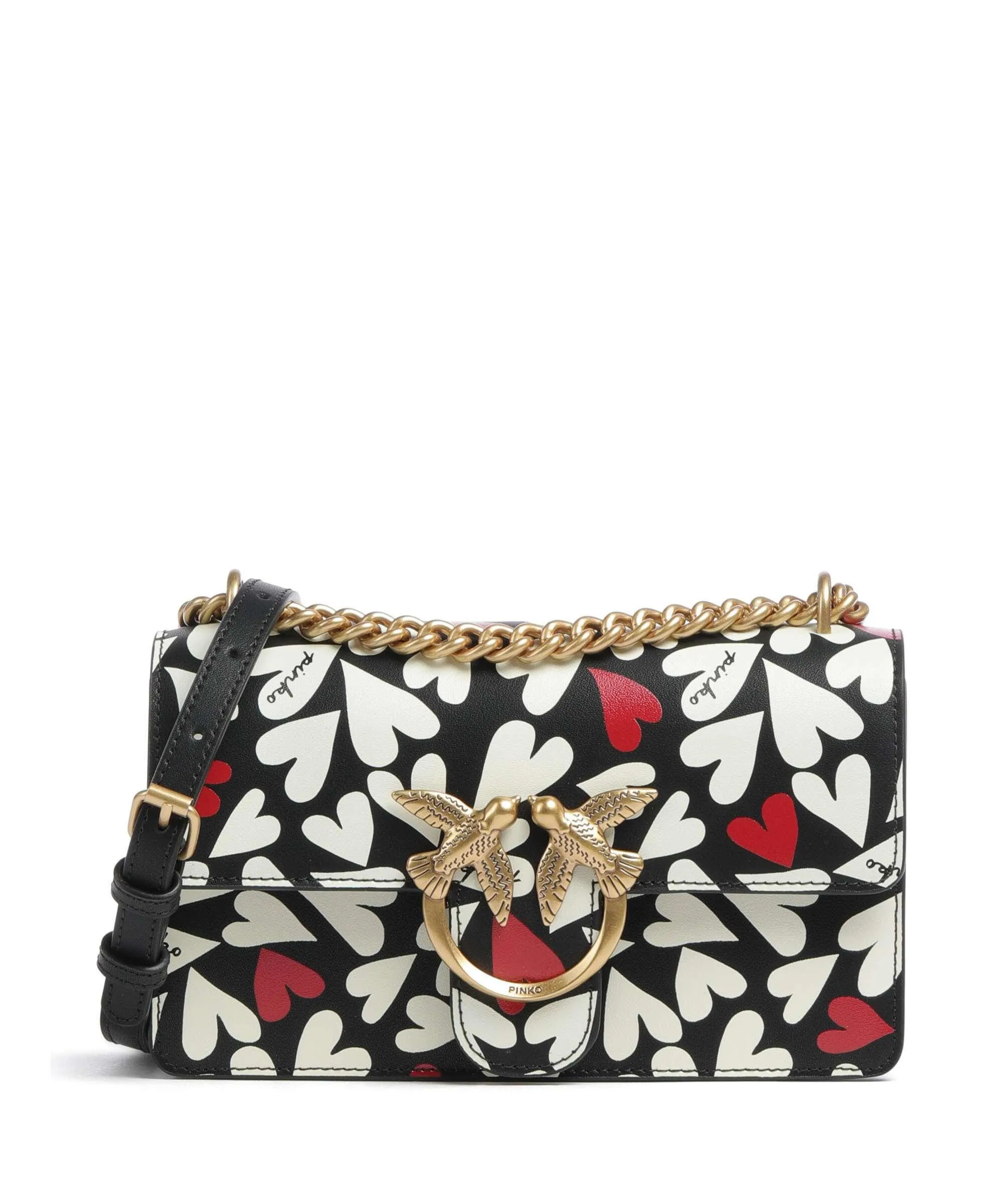  Pinko Love One Mini Borsa a spalla pelle di vacchetta finemente grana nero  